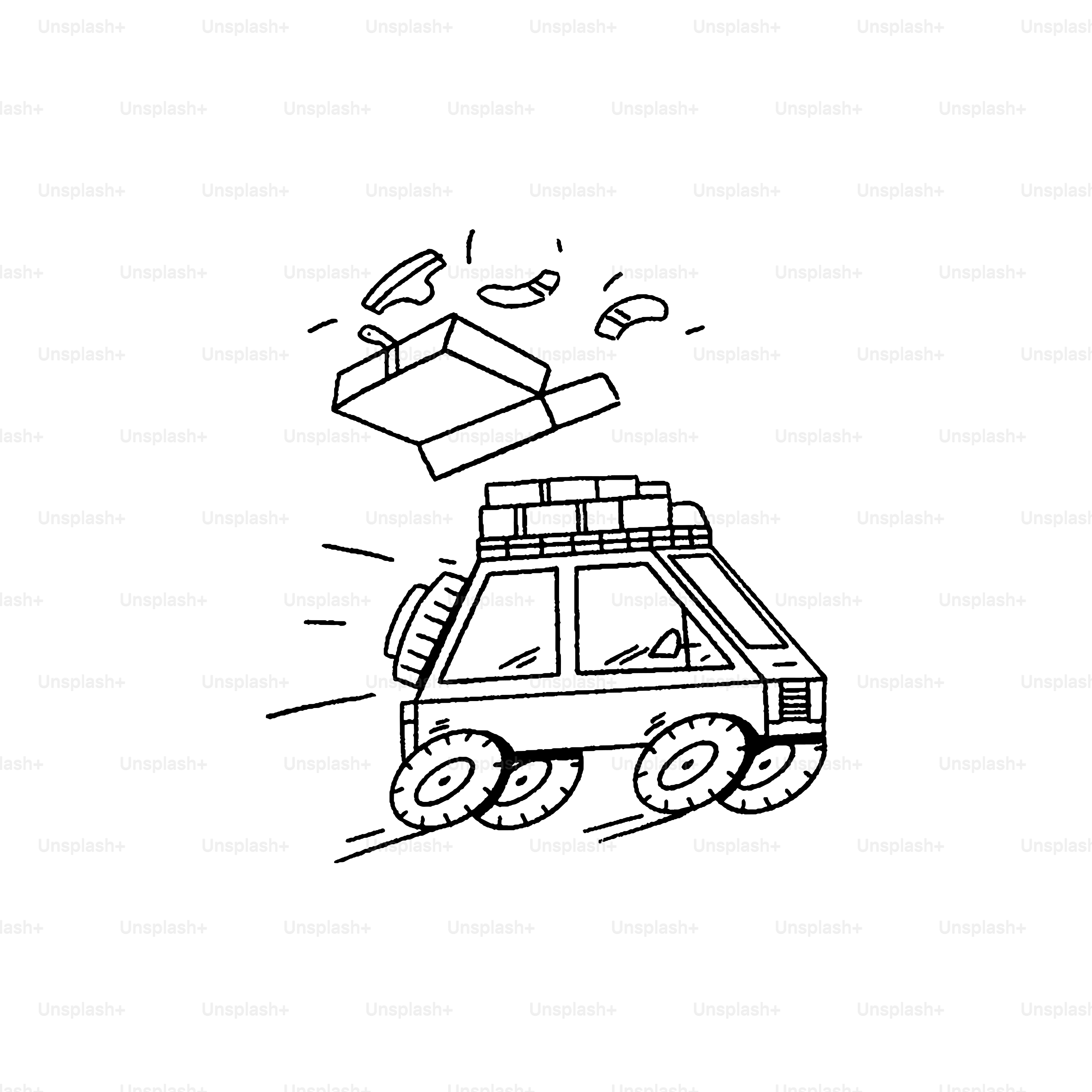 a drawing of a car with a box on top of it