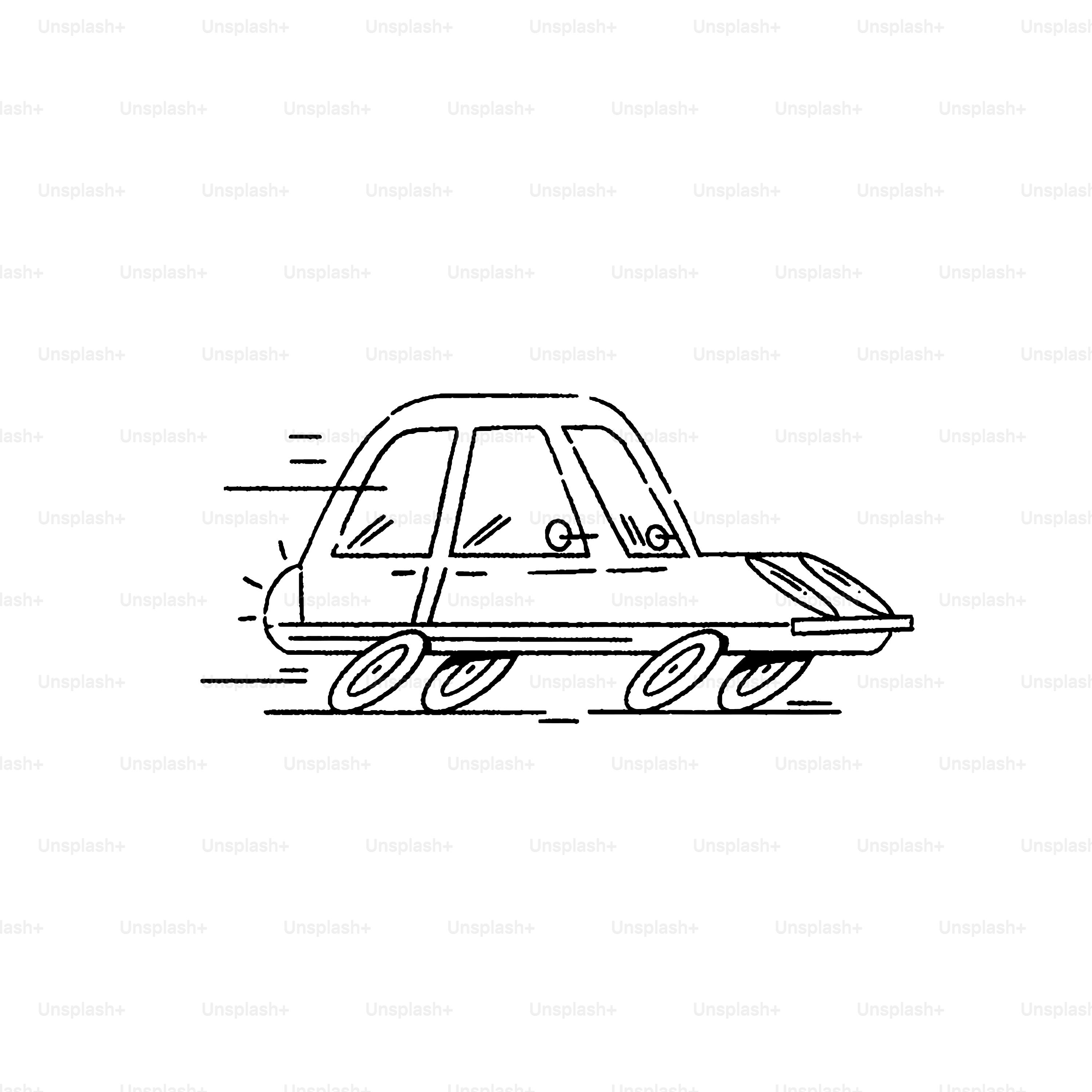 a black and white drawing of a car