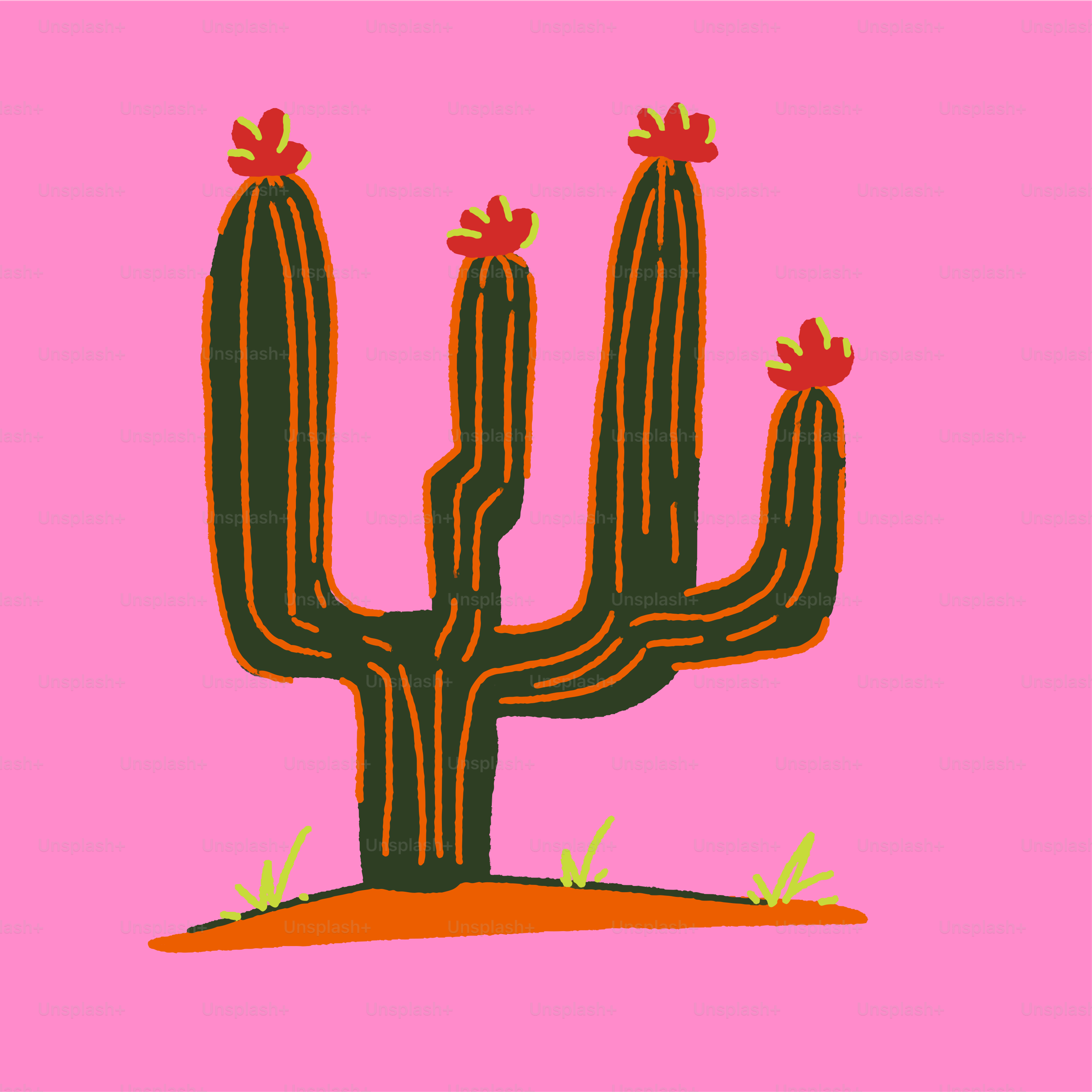 ピンク色の背景にサボテンの絵