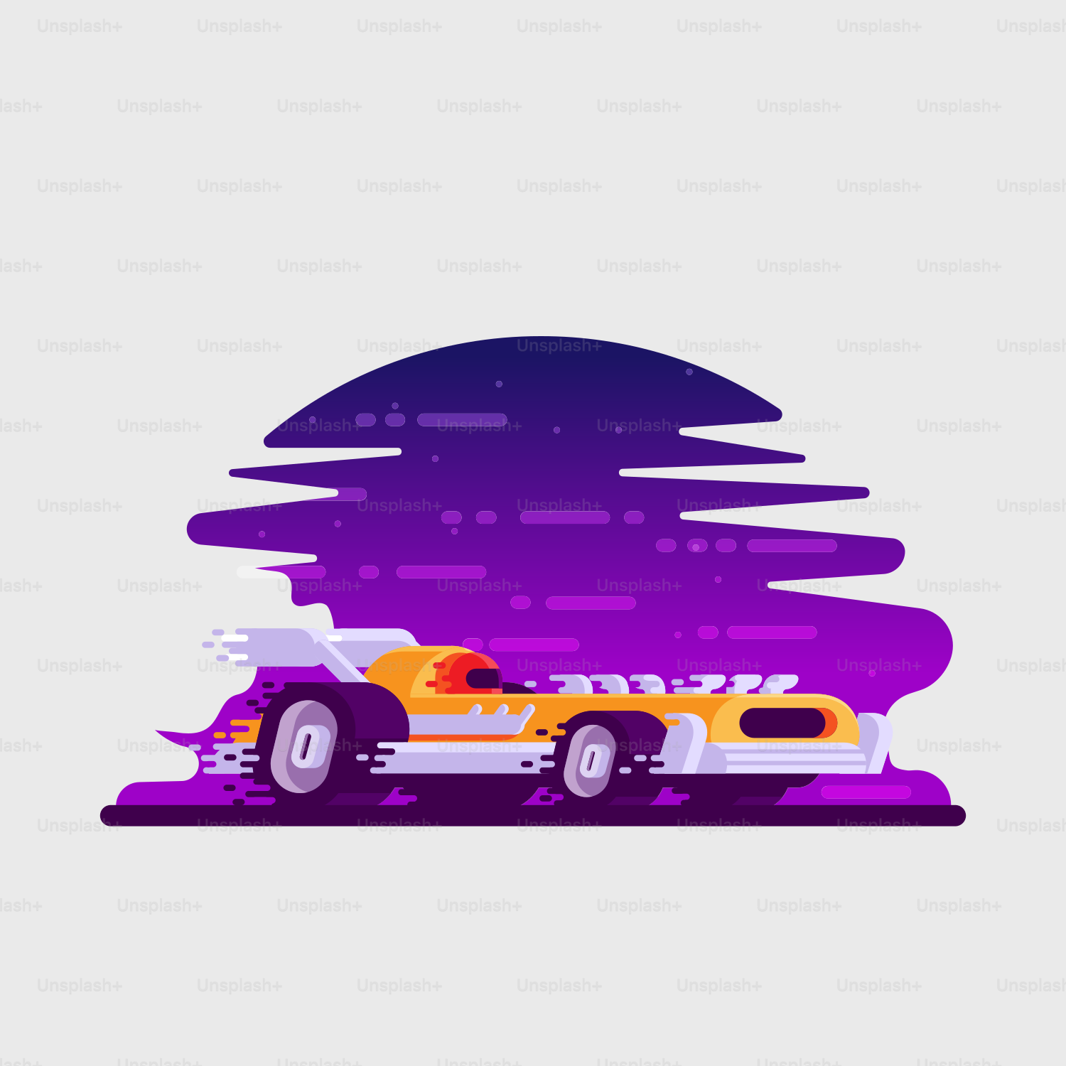 a yellow and white car with a purple background