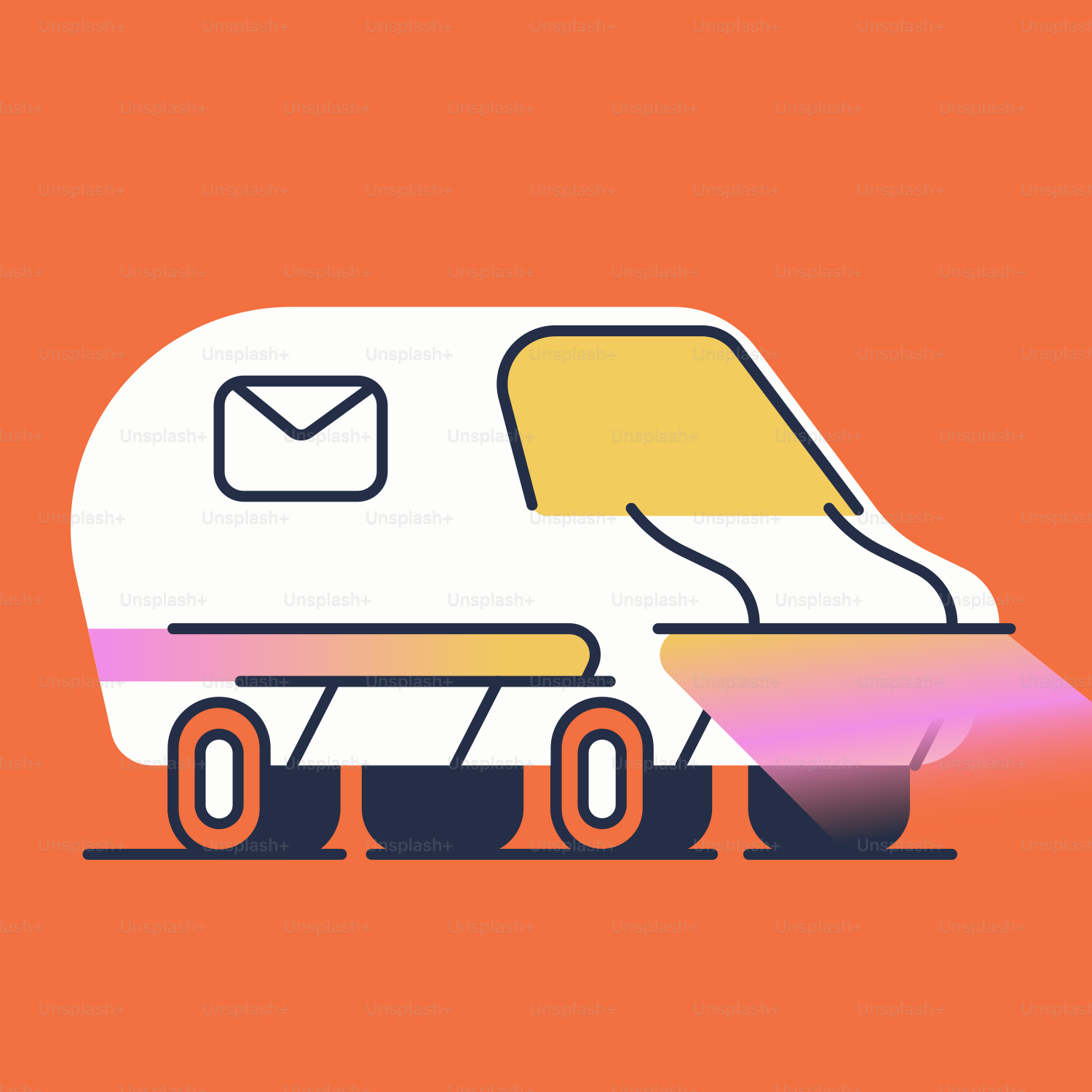 an illustration of a camper trailer with an envelope in the back