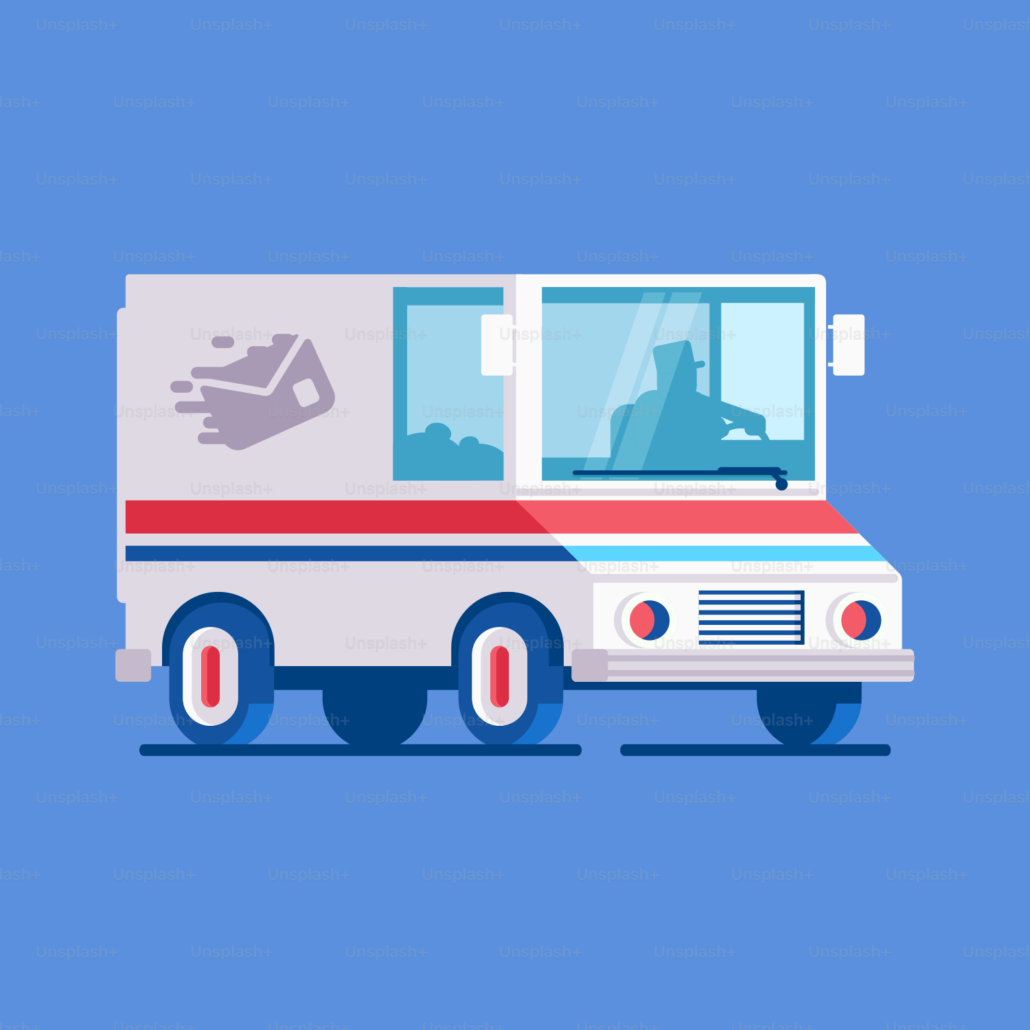 a white truck with a red stripe on the side