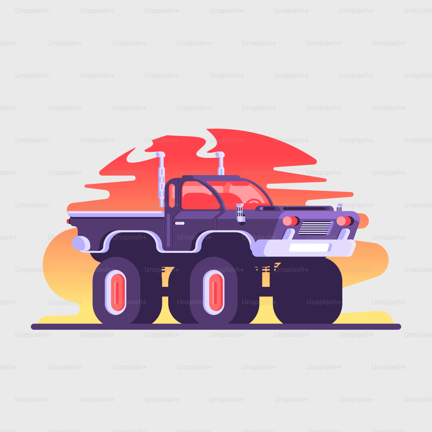 un camion avec un pneu crevé sur une surface plane