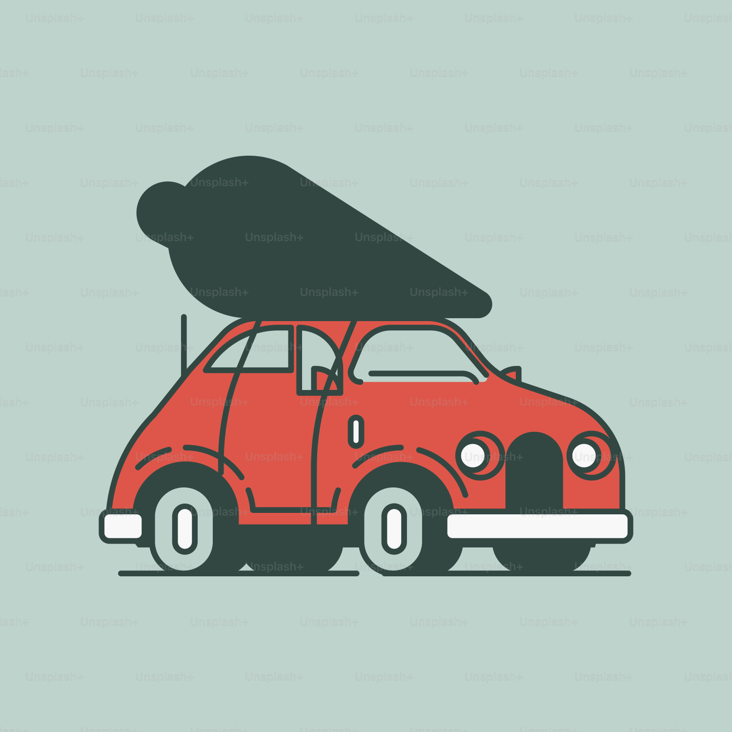 a red car with a black bird on top of it