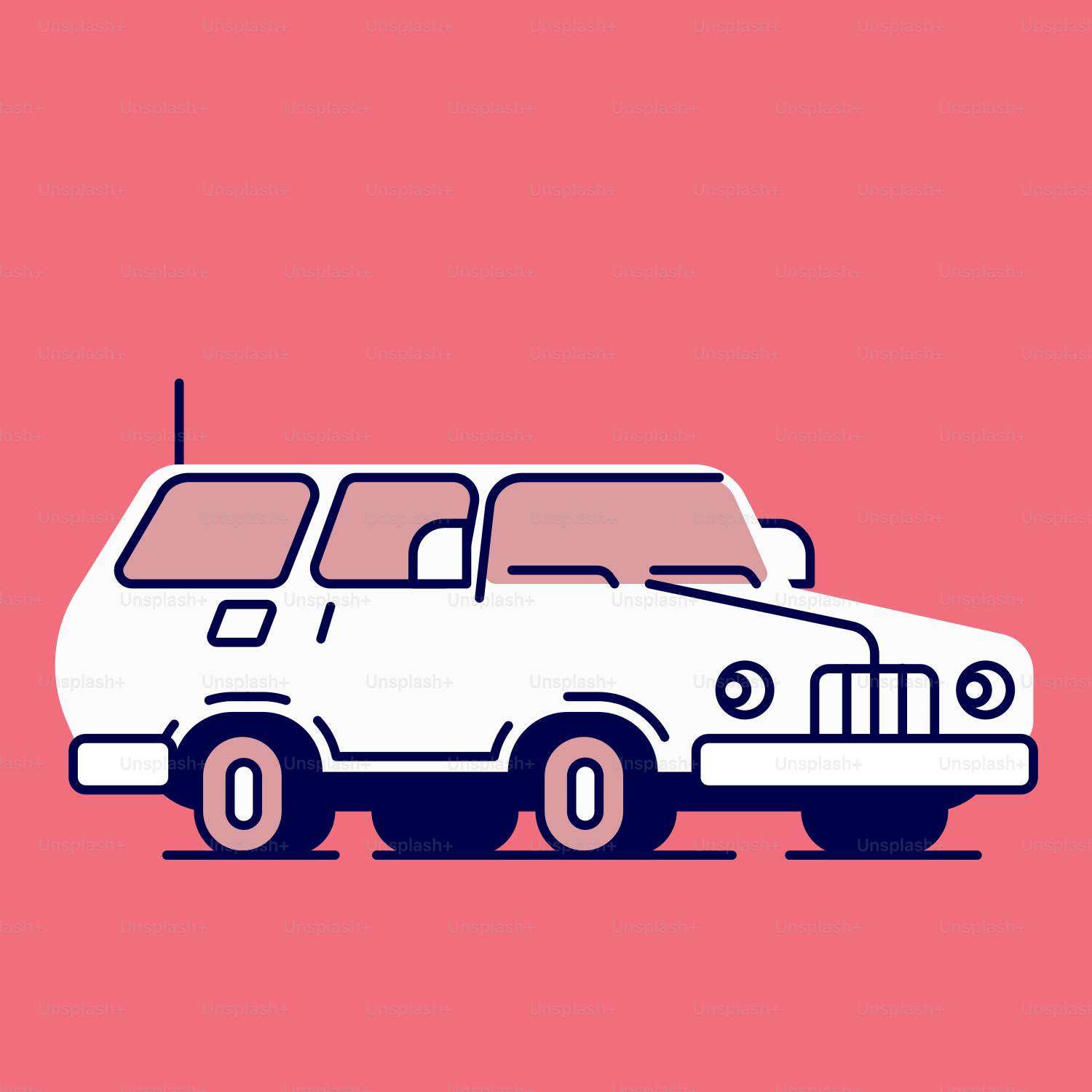a white car on a pink background