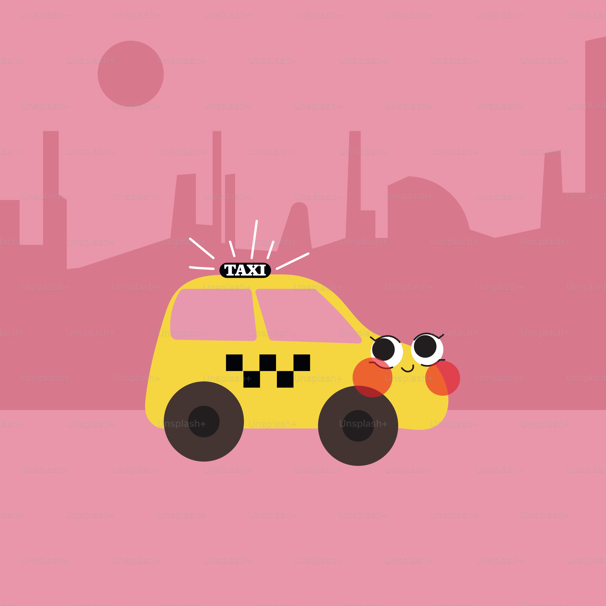 un taxi jaune avec des yeux sur lui