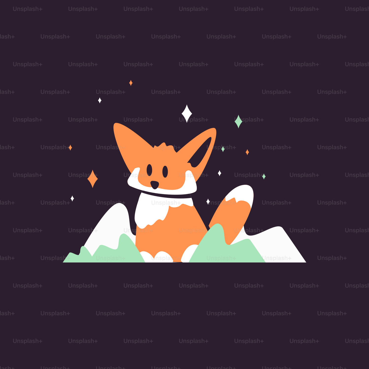 a cartoon fox sitting on top of a mountain