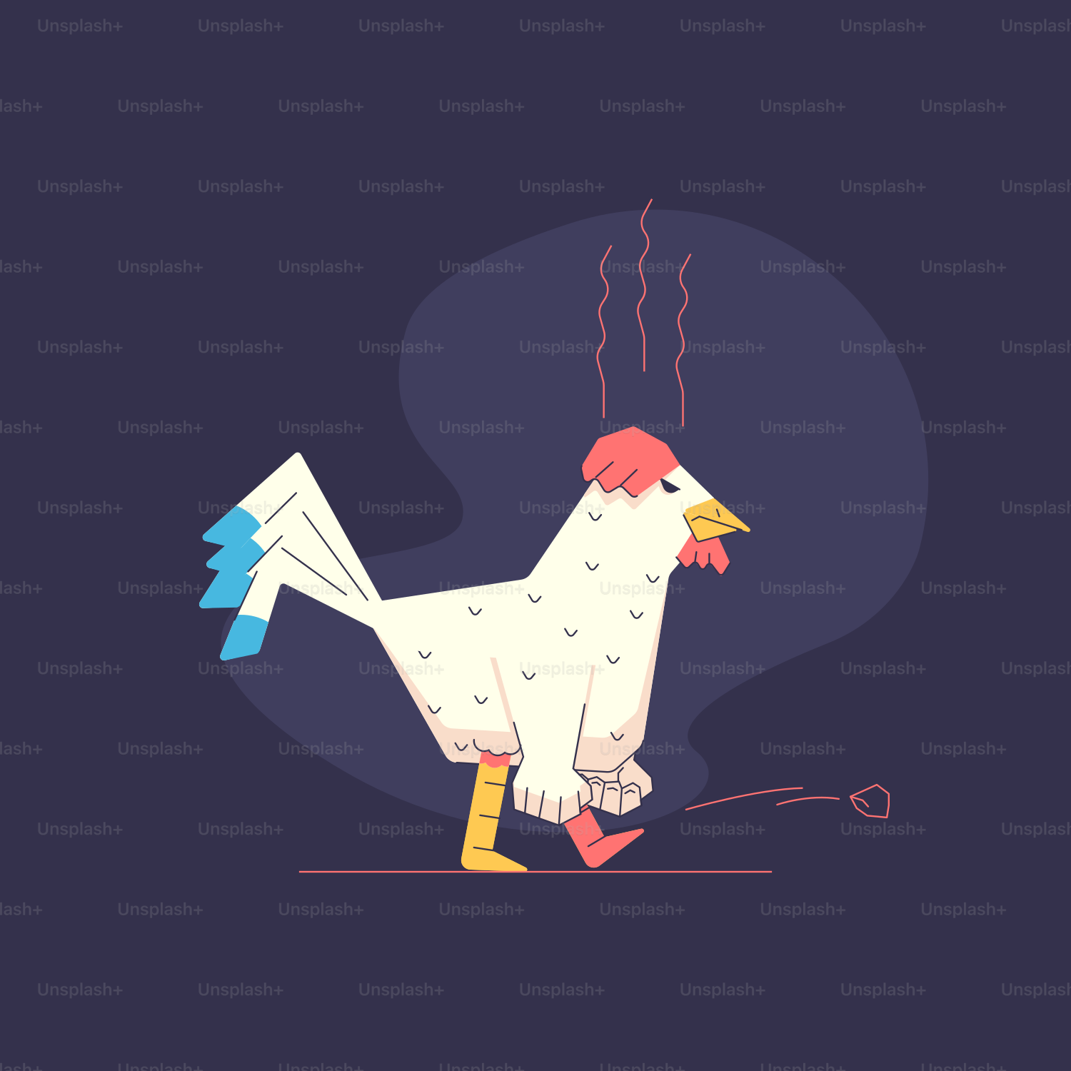 a white chicken with a red head and yellow legs