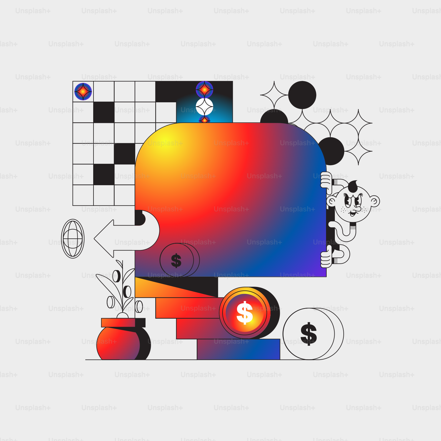 a graphic of a colorful couch with a dollar sign on it