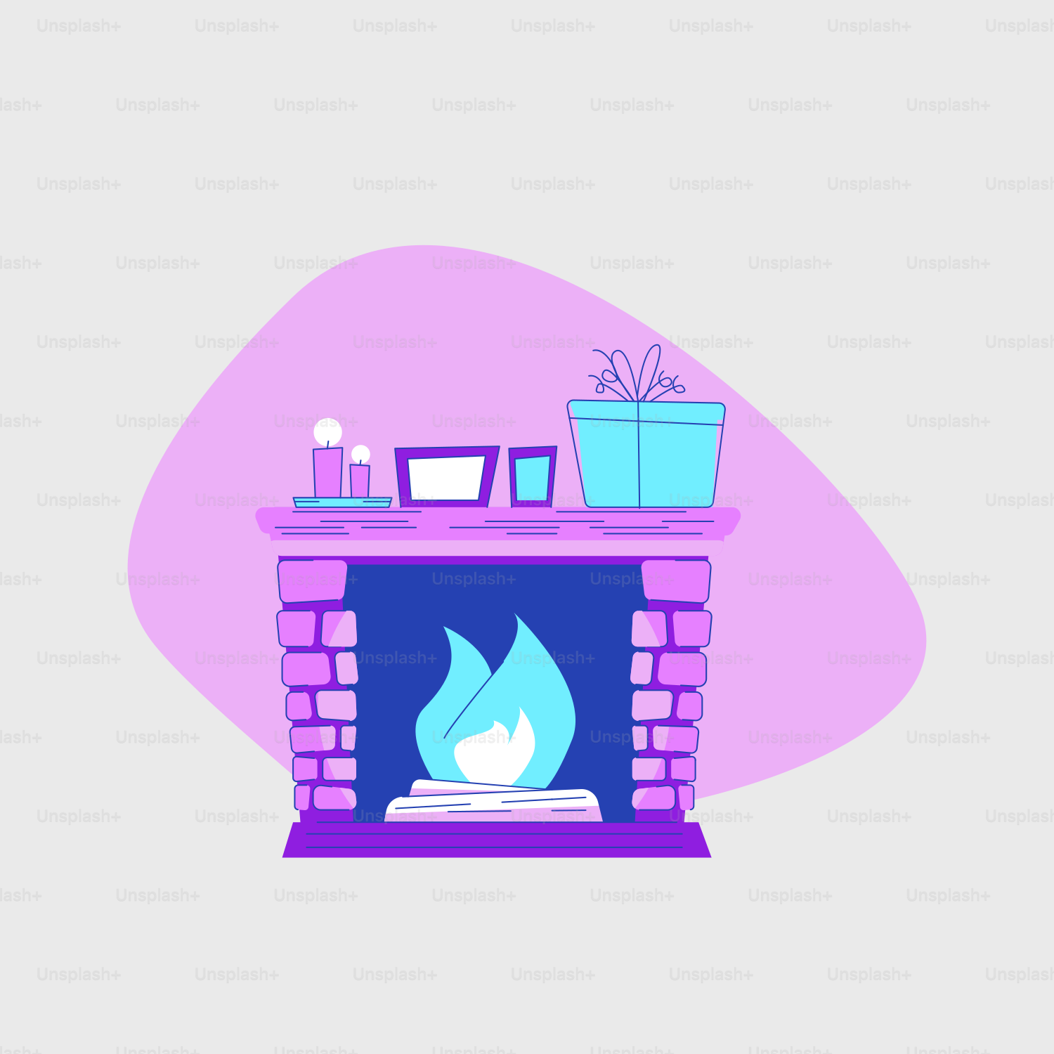 a fireplace with a potted plant on top of it