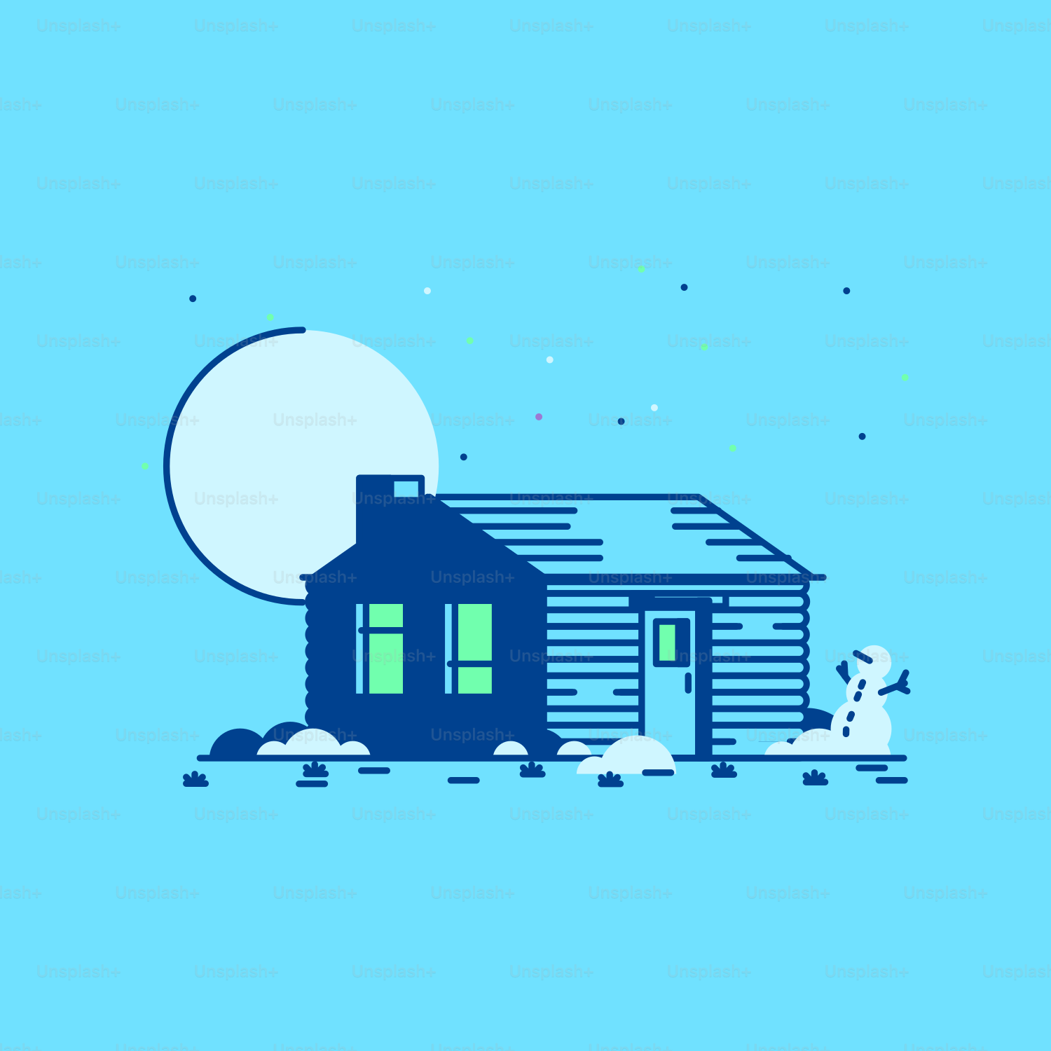 uma casa com um boneco de neve na frente