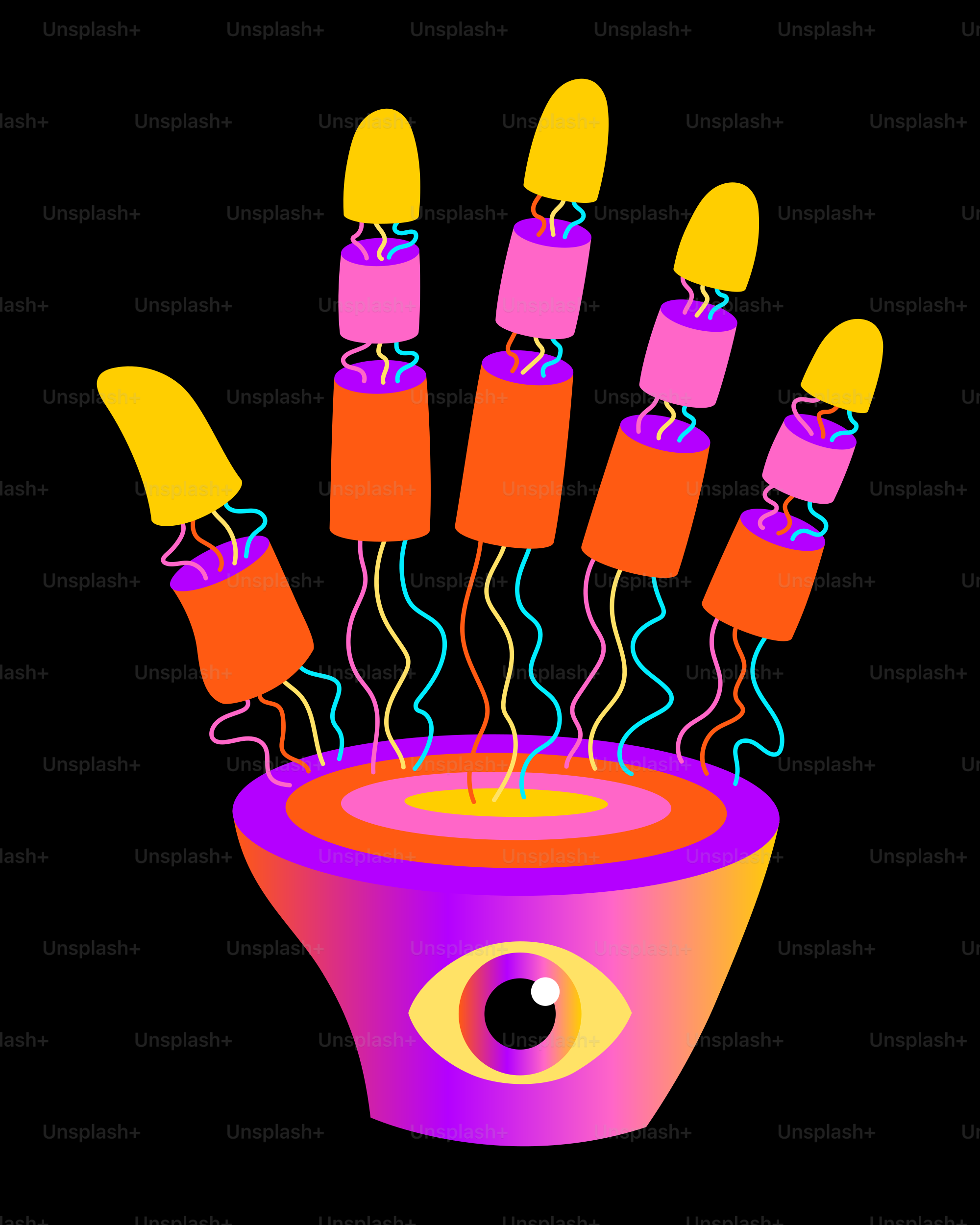 eine Zeichnung einer Schüssel, aus der Kerzen herausragen