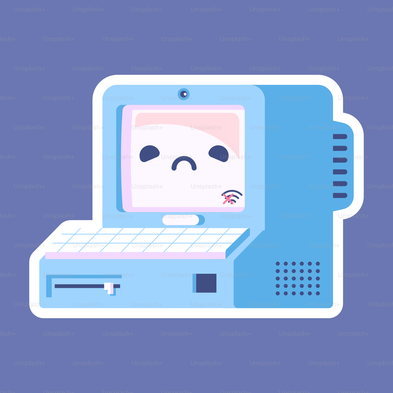 a laptop with a sad face on the screen