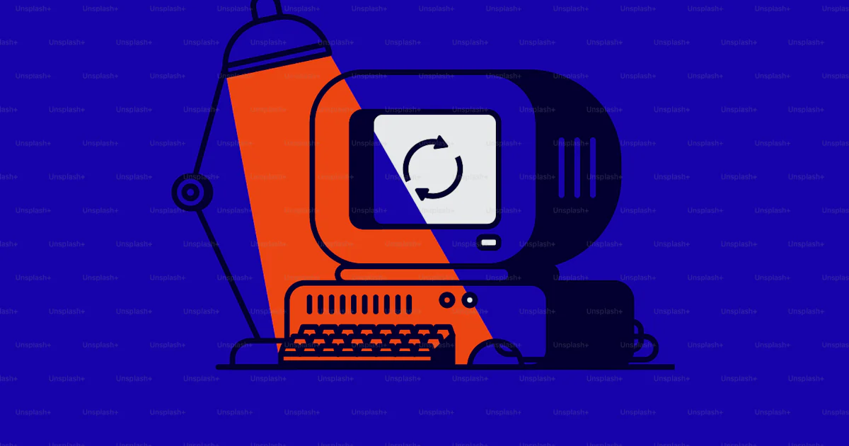An orange and black computer on a blue background vector – Business ...