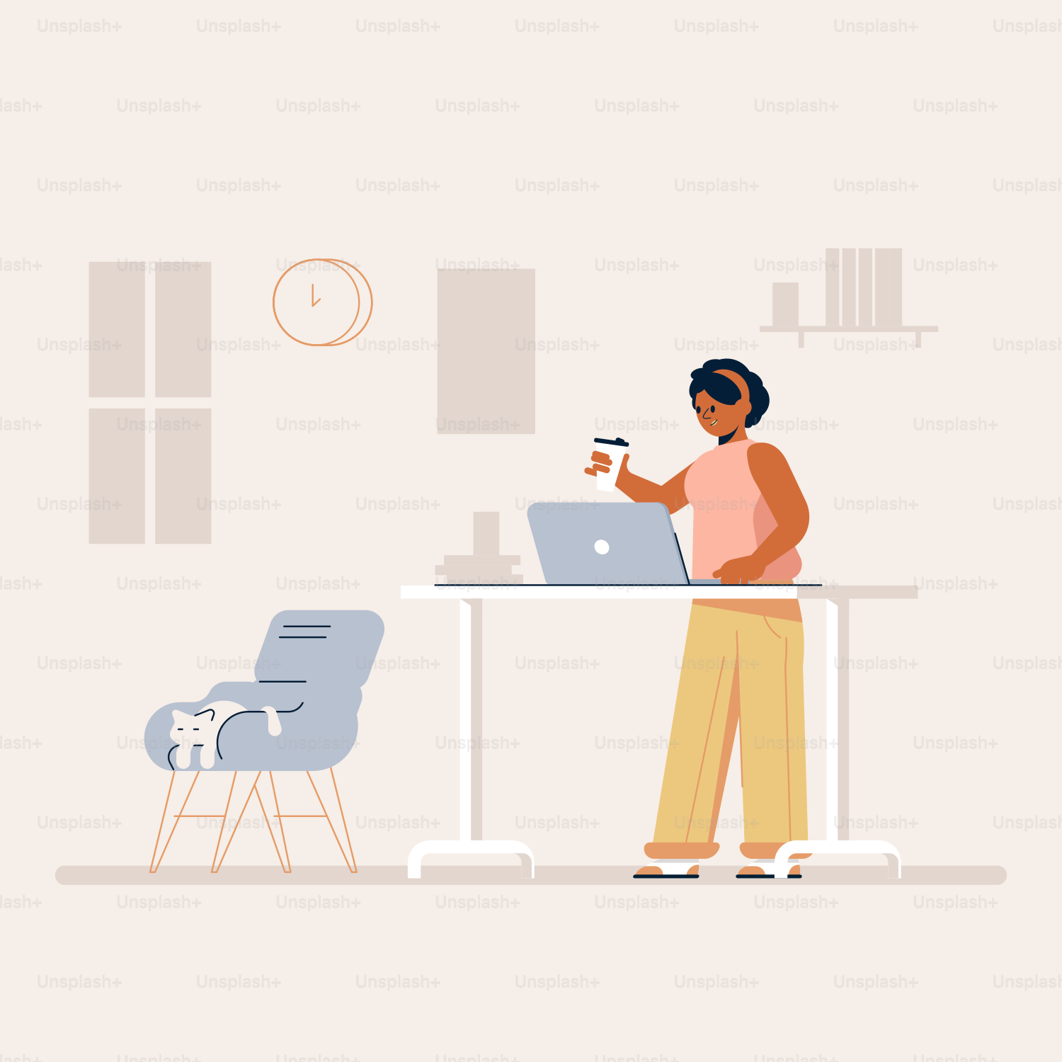 a woman sitting at a desk with a laptop