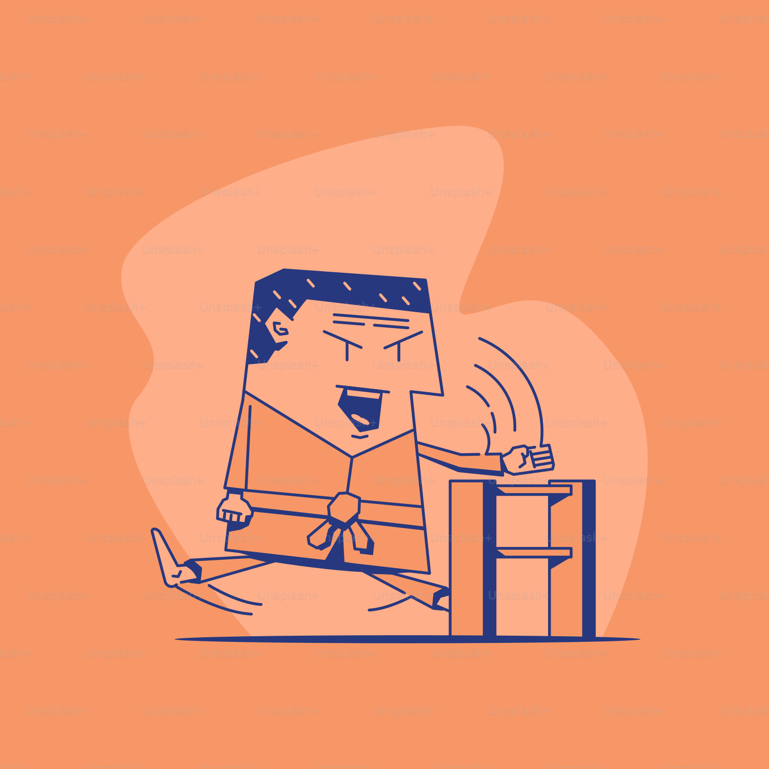 um desenho de um homem sentado em uma mesa