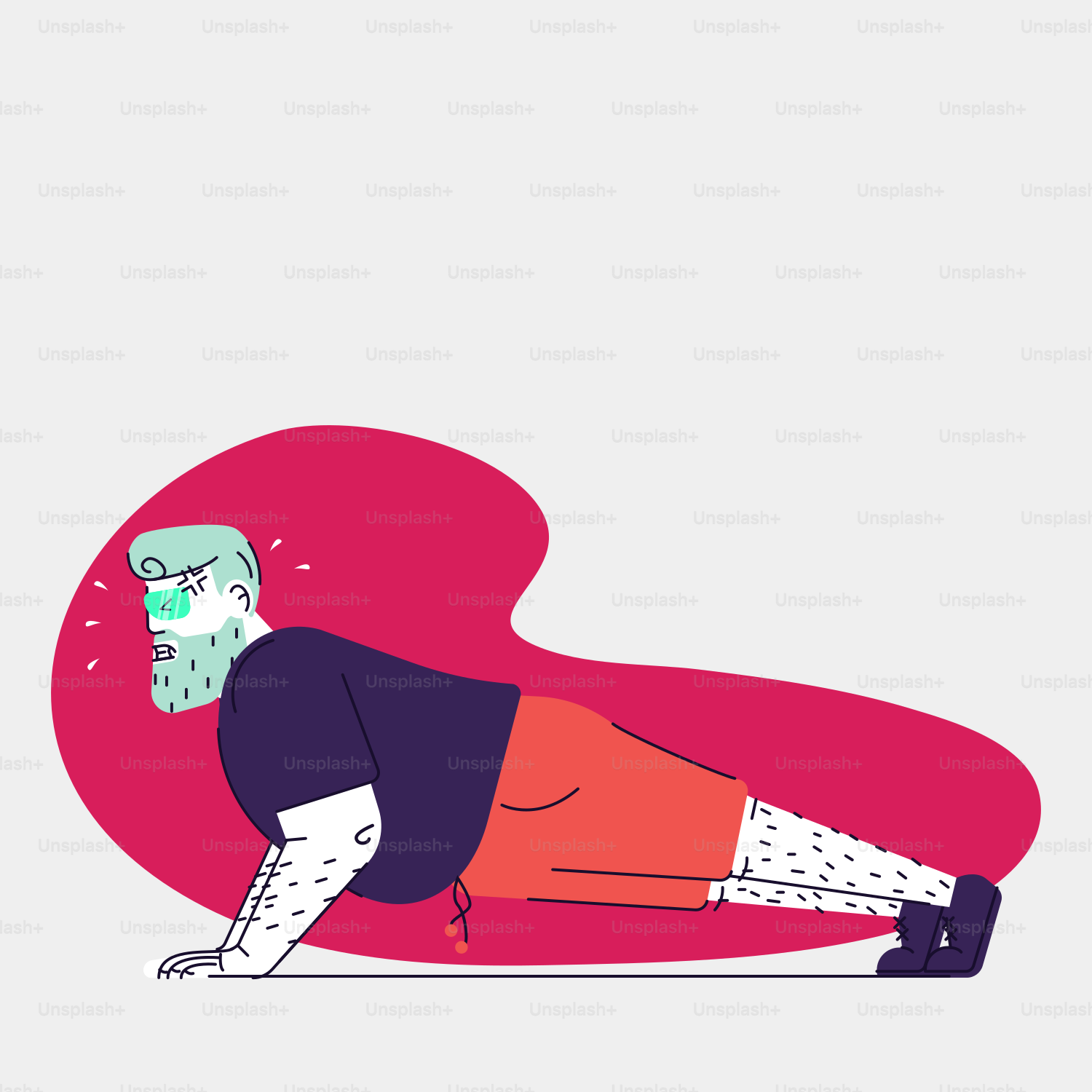 a man is doing push ups on a pink background