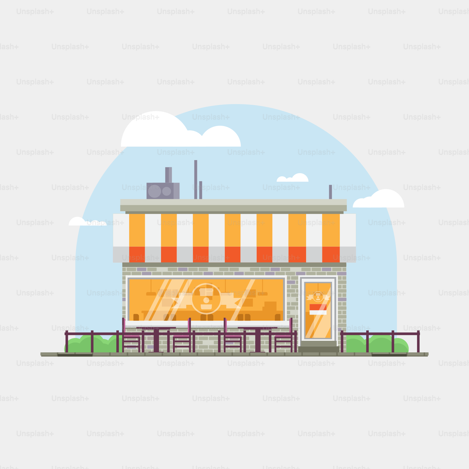 Eine Illustration eines Restaurants mit einem gelben Vordach
