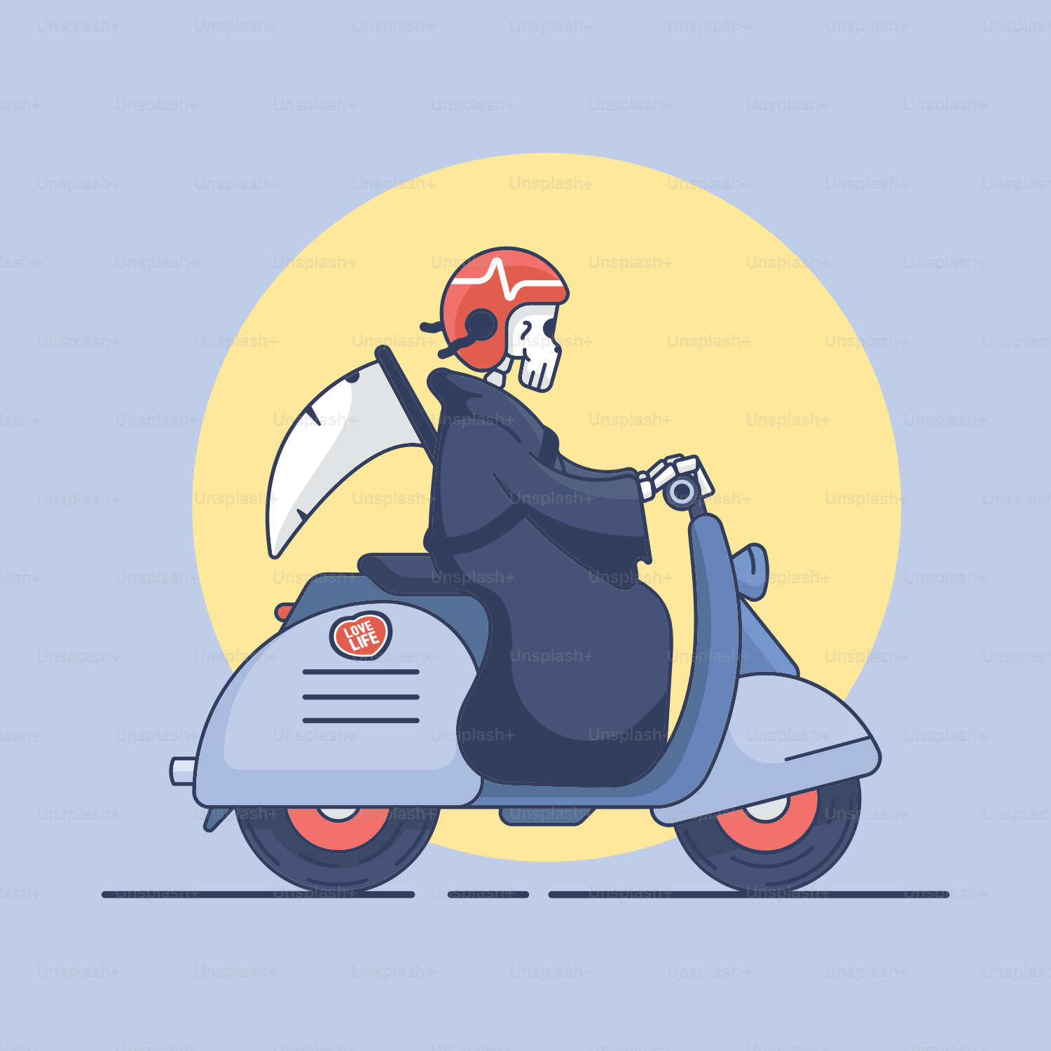 a person riding a scooter with a skull on the back