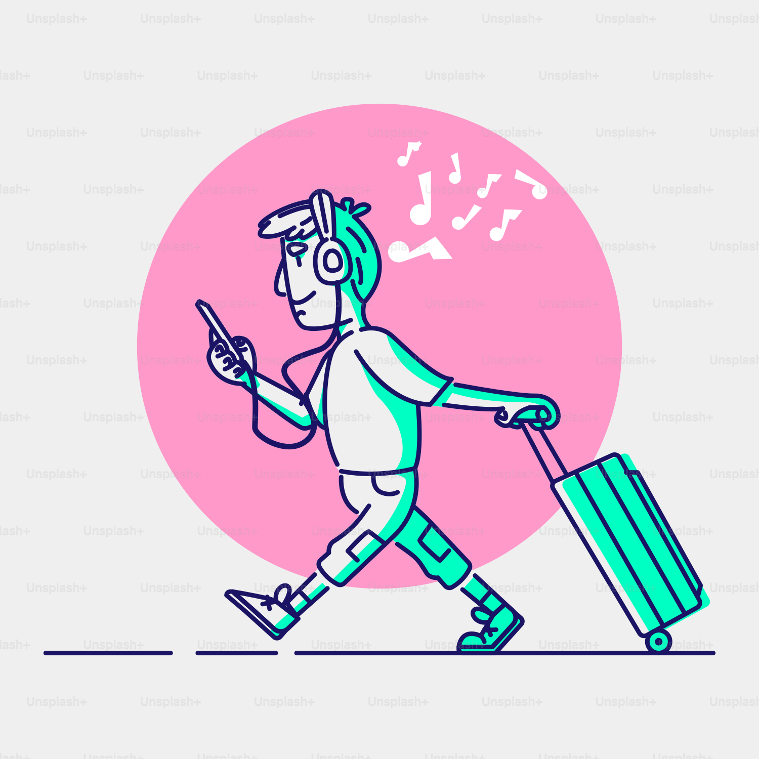 a man walking with a suitcase and headphones