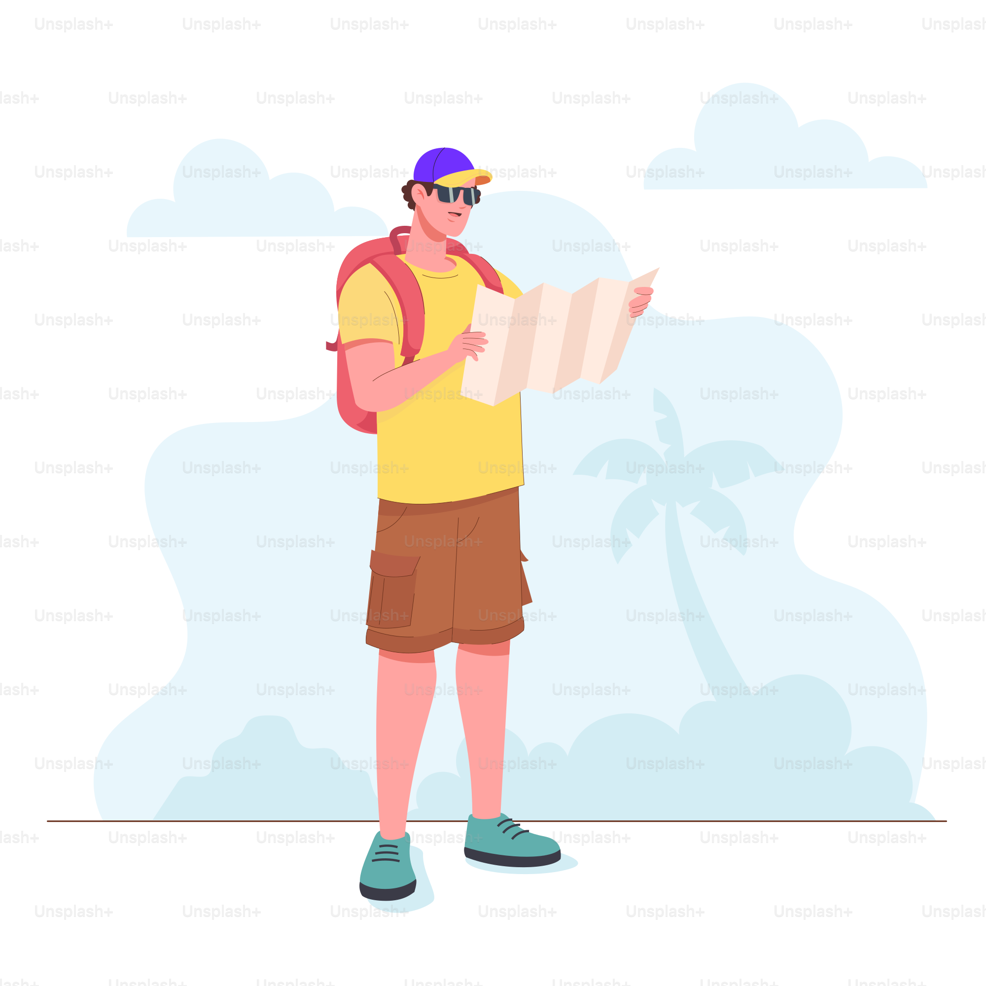 a man with a backpack is looking at a map