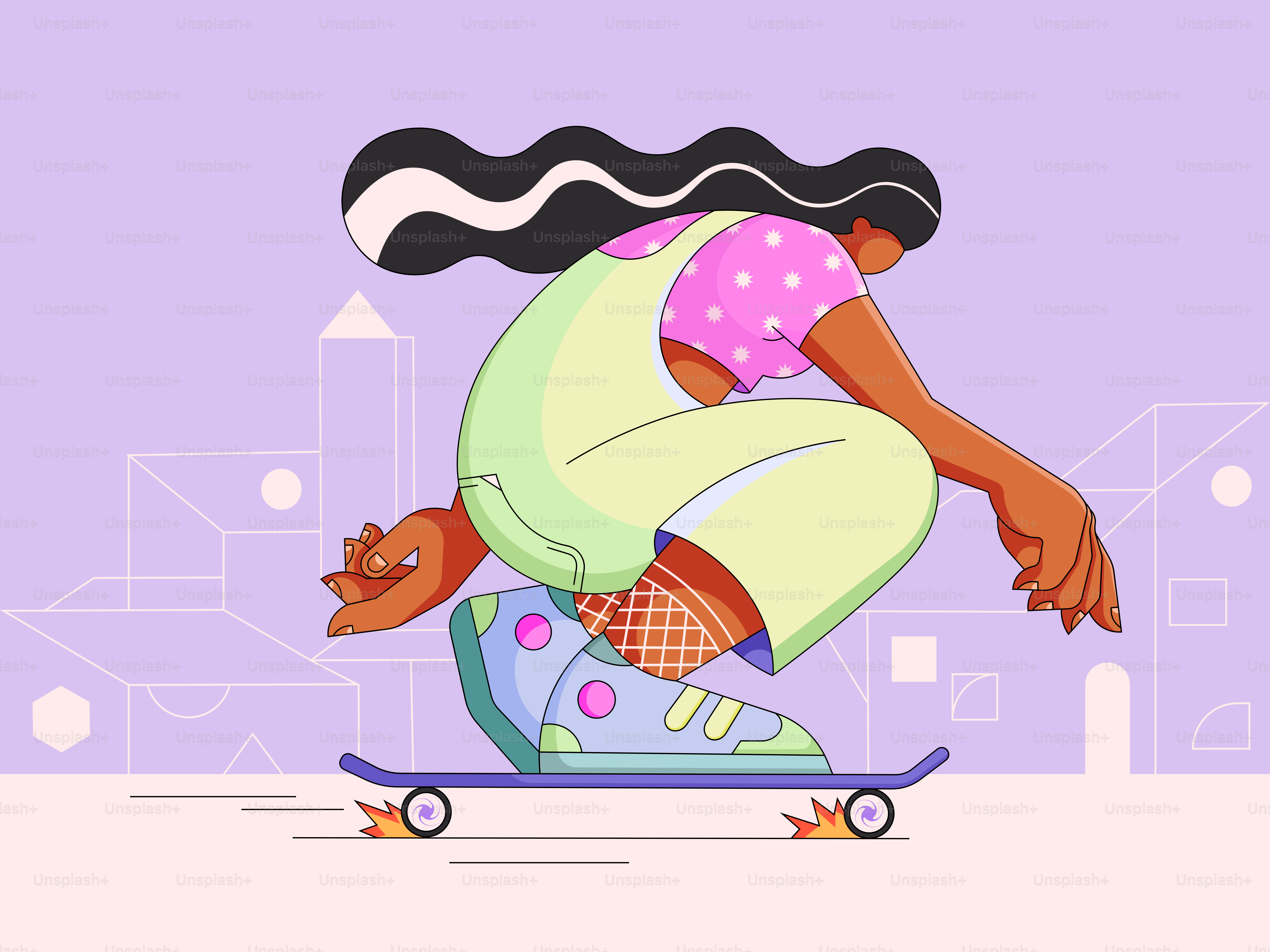 a woman riding a skateboard down a street
