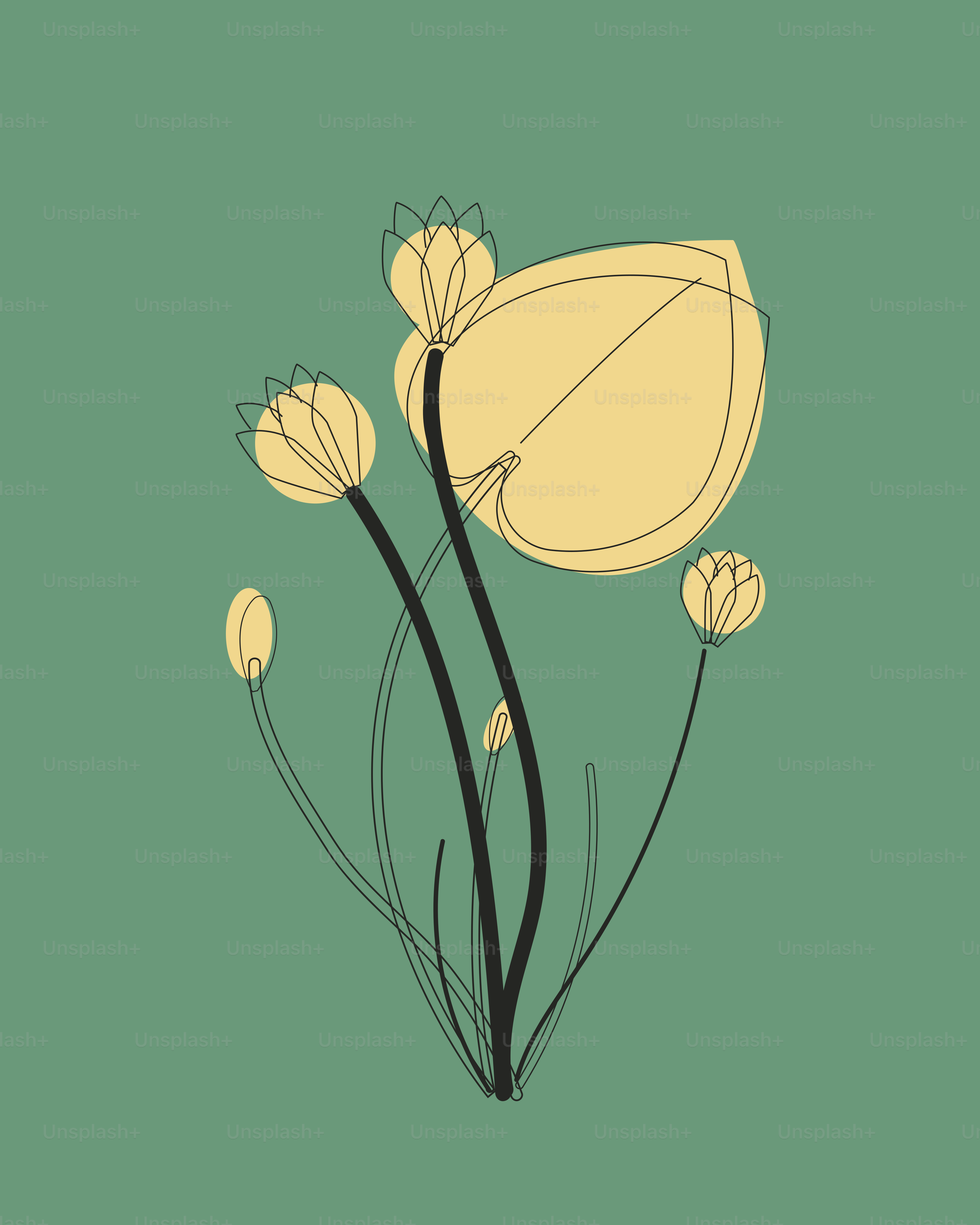 a green background with a bunch of flowers