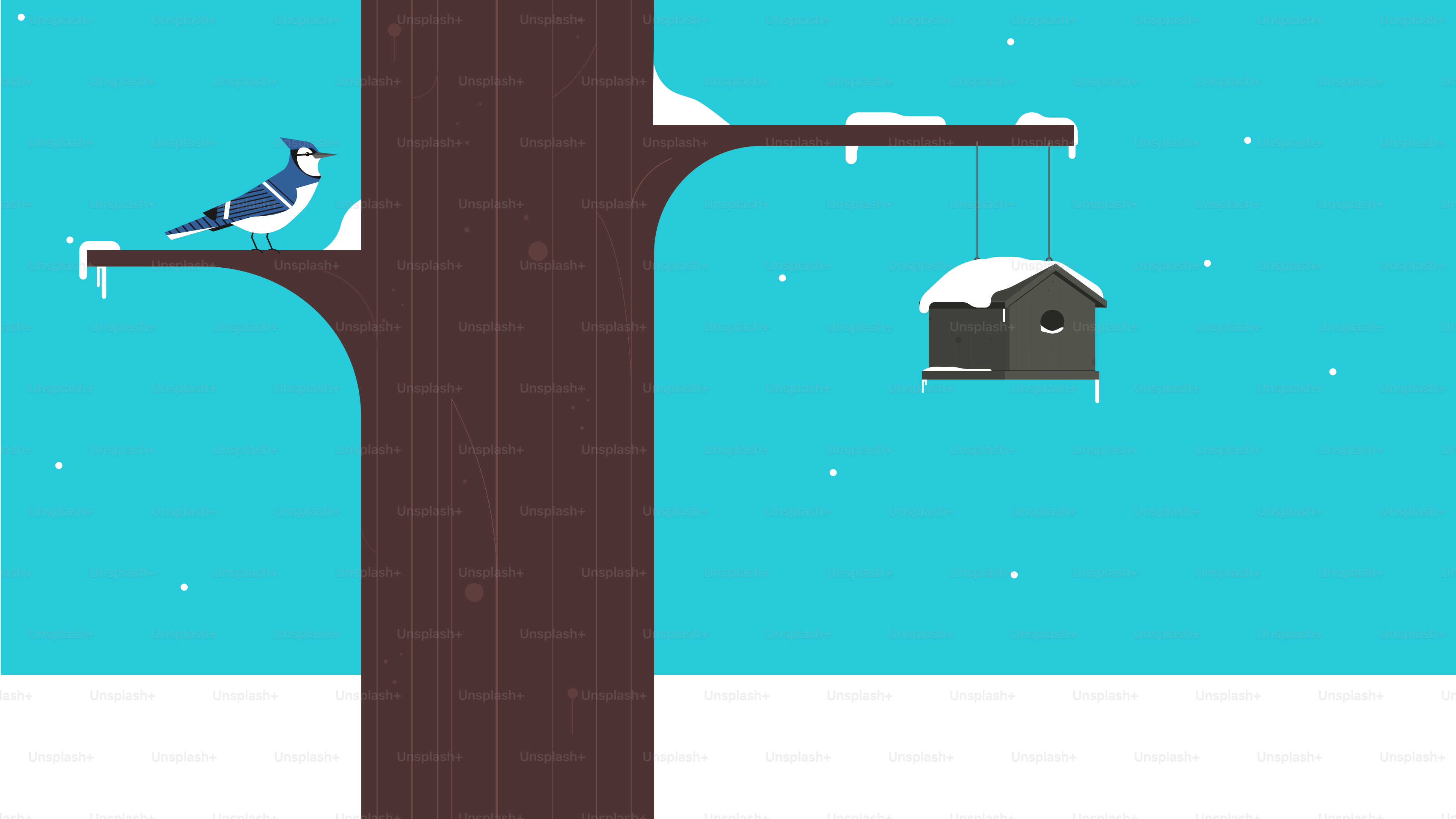 a bird sitting on a tree branch with a birdhouse hanging from it