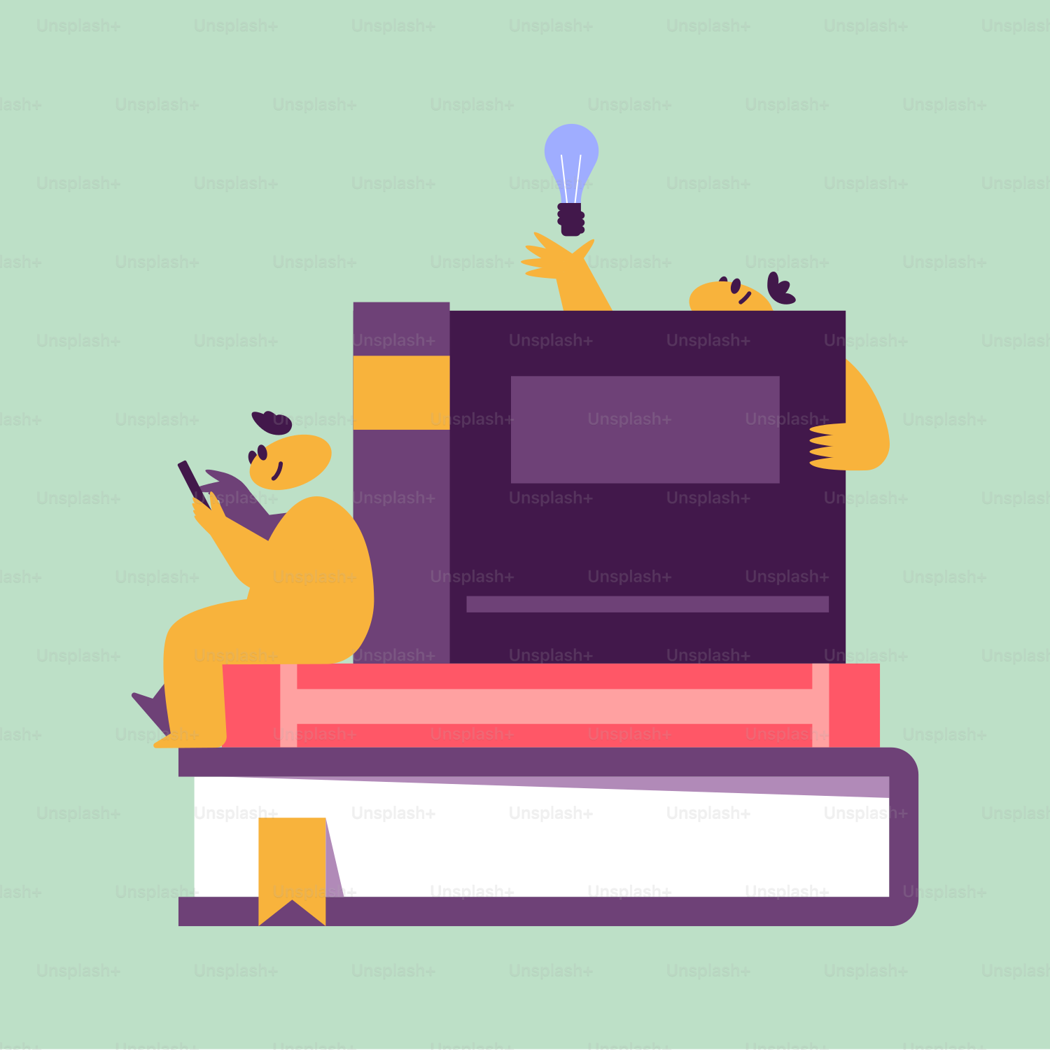 a person sitting on top of a pile of books