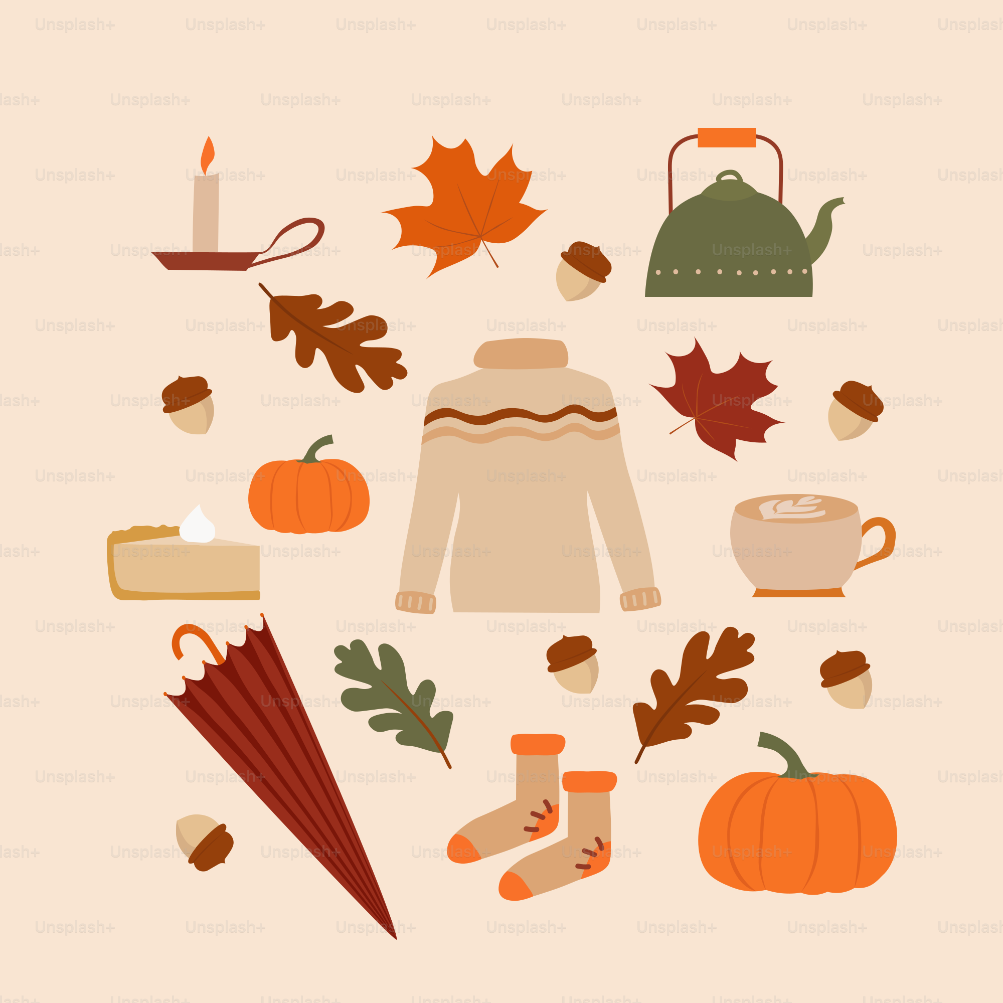 a collection of autumn items arranged in the shape of a heart