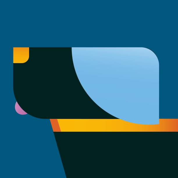 un fond bleu avec un motif noir, jaune et orange