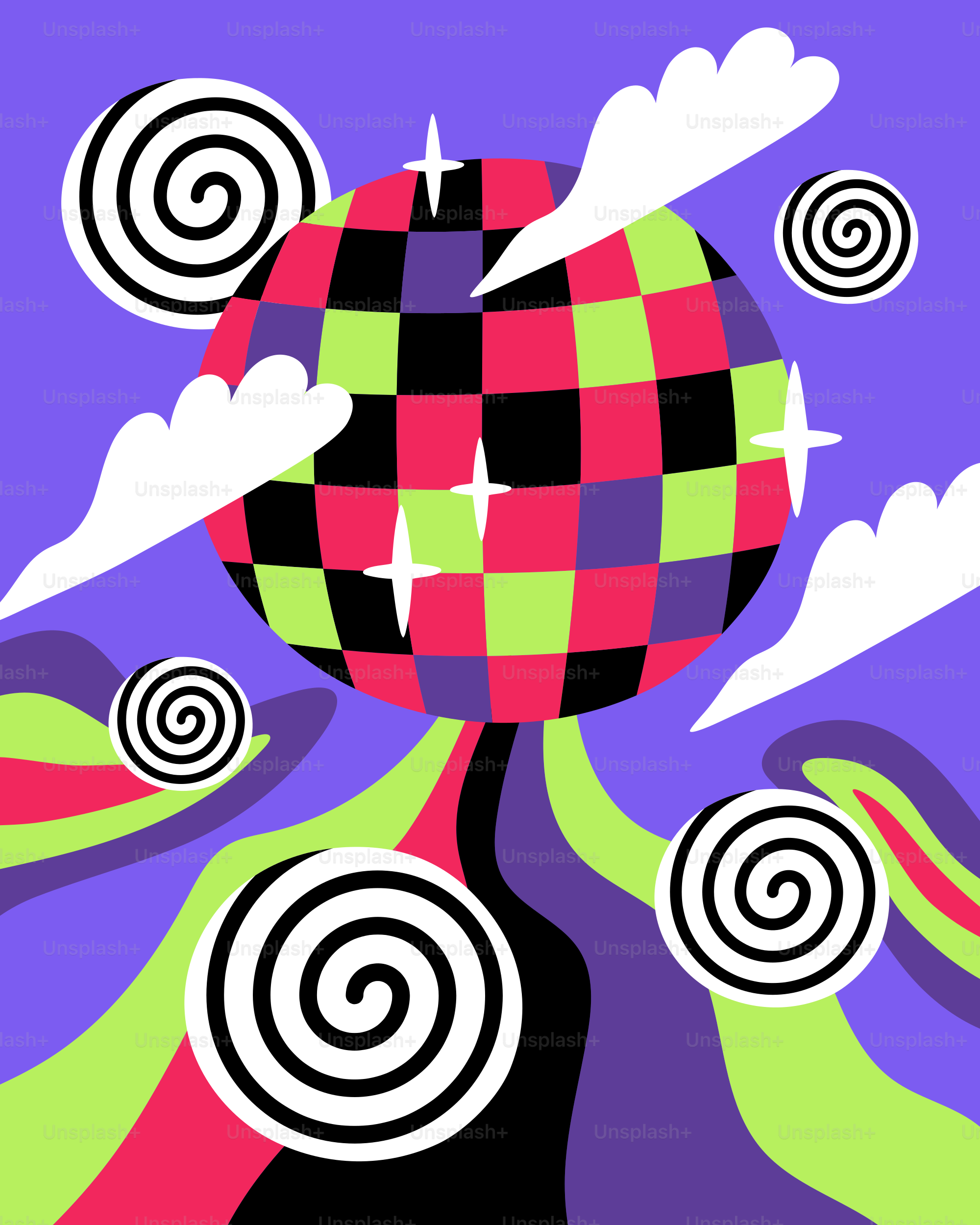 ein stilisiertes Bild eines bunten Balls in der Luft