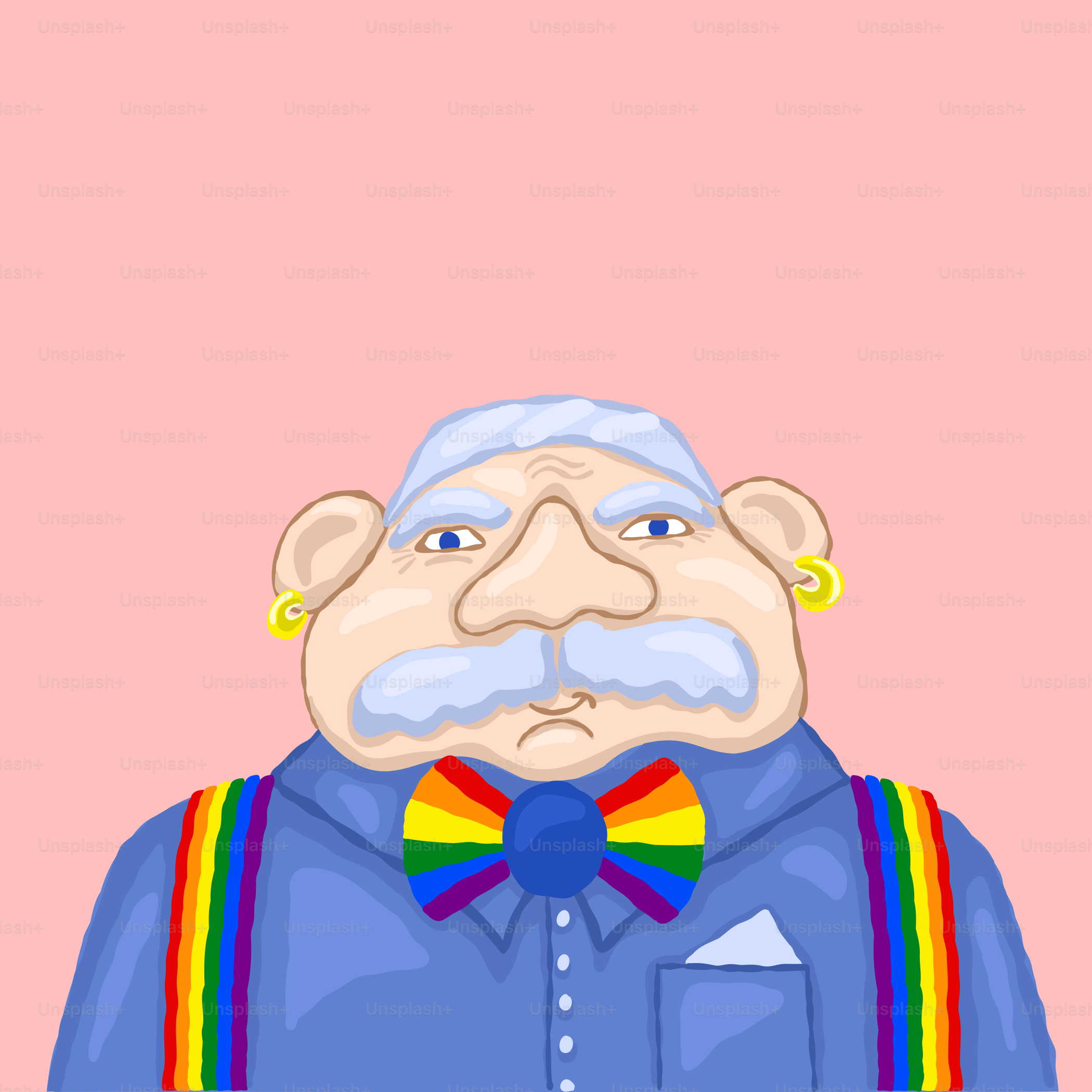 an old man with a rainbow bow tie