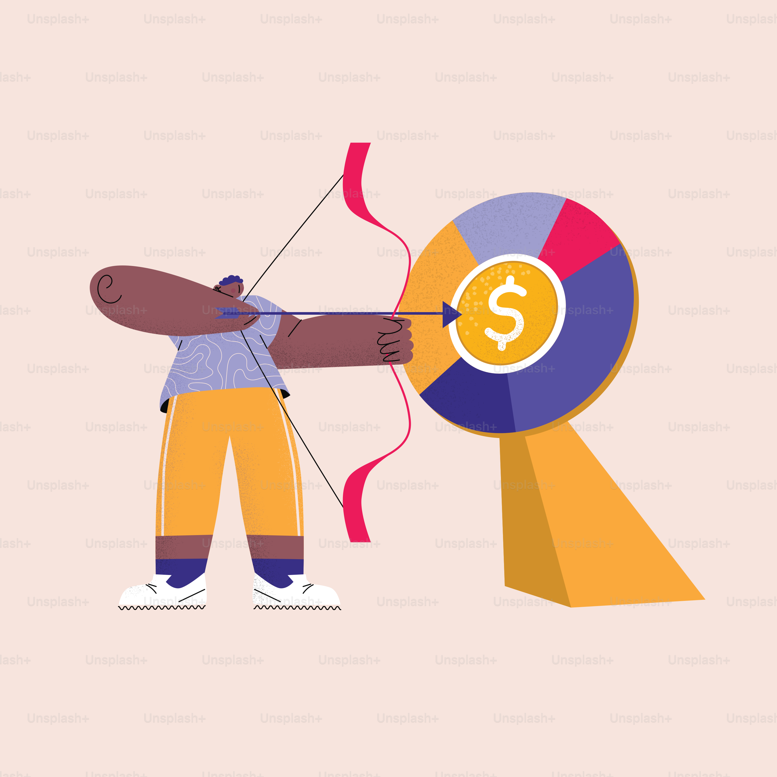 a man holding a bow and arrow with a dollar sign on it