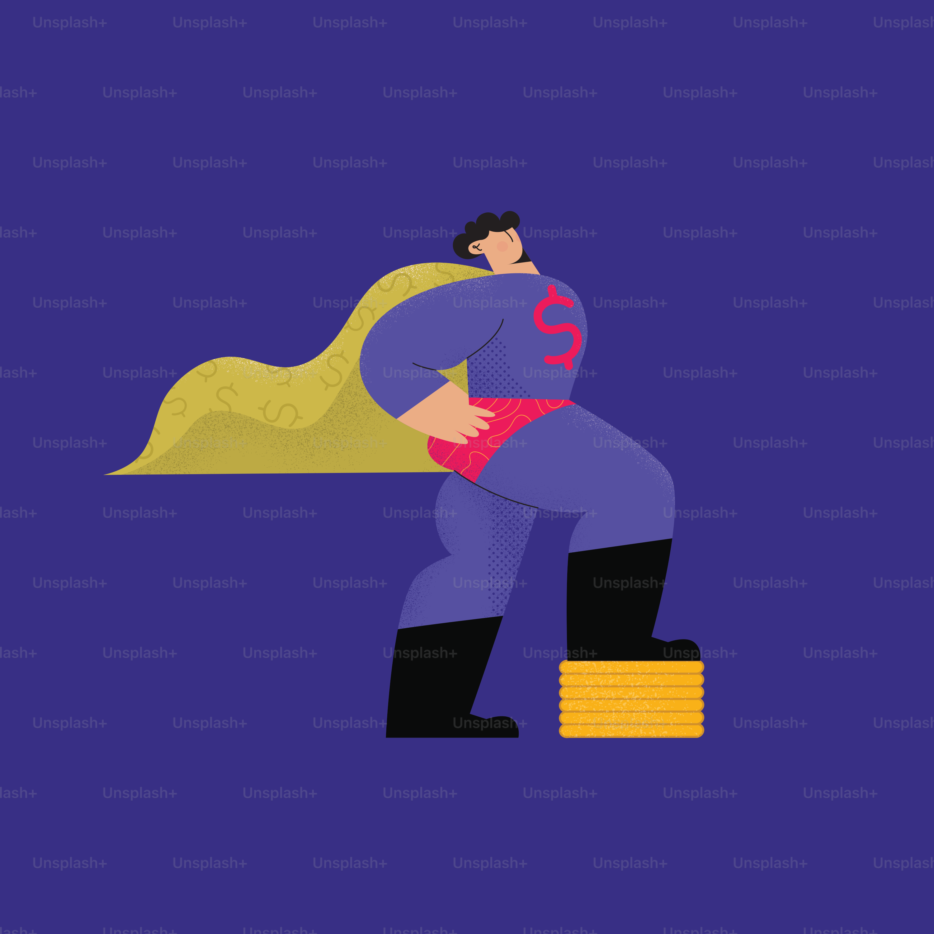 a man in a superman costume is sitting on a stack of coins