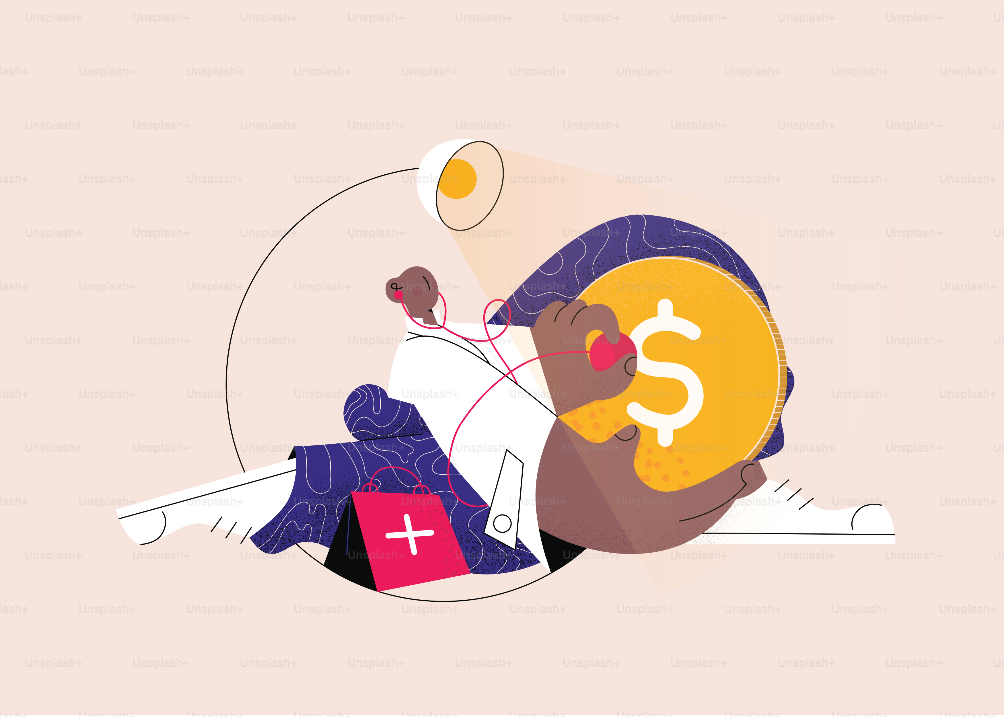 a man laying on the ground with a coin in his hand