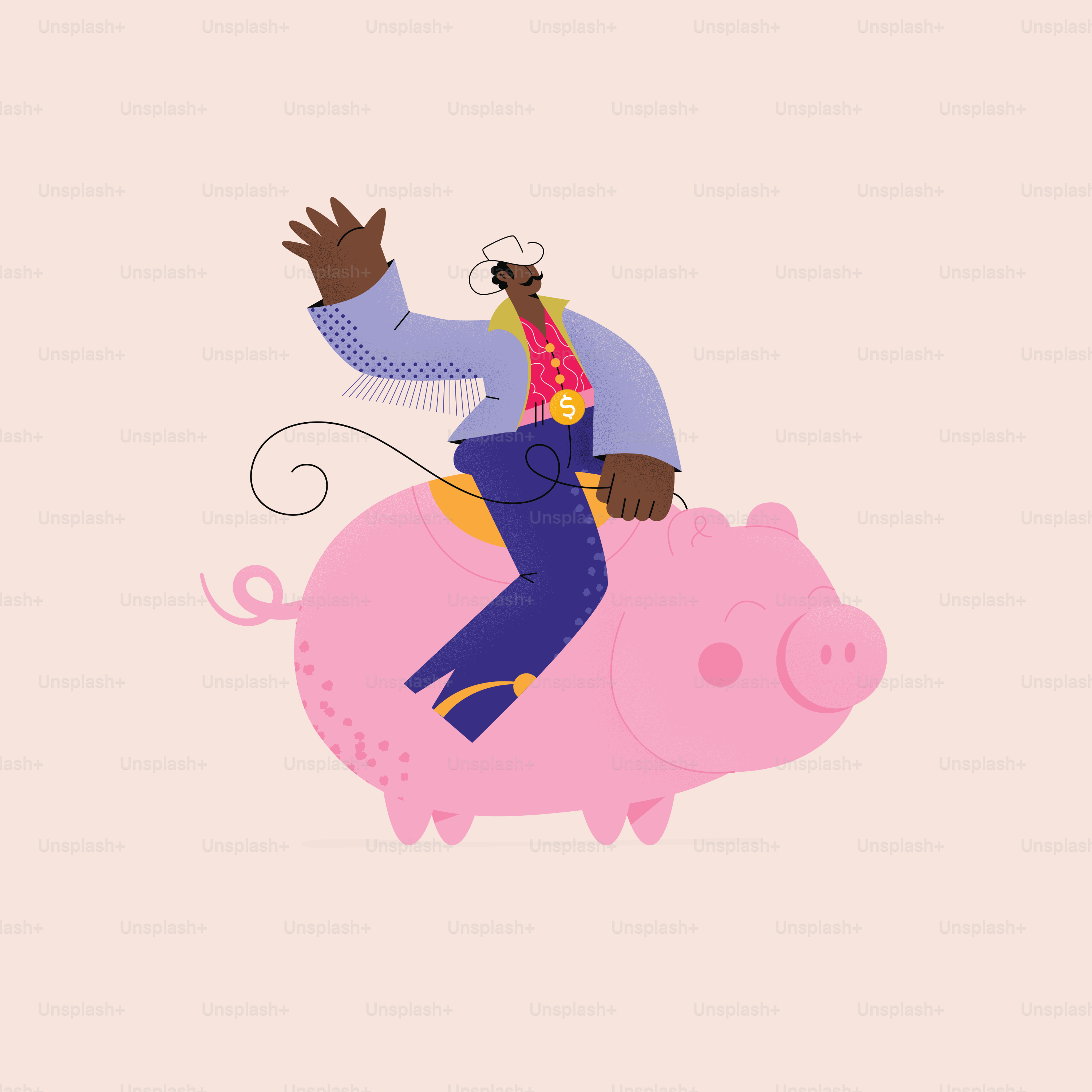 Un homme monté sur le dos d’un cochon rose