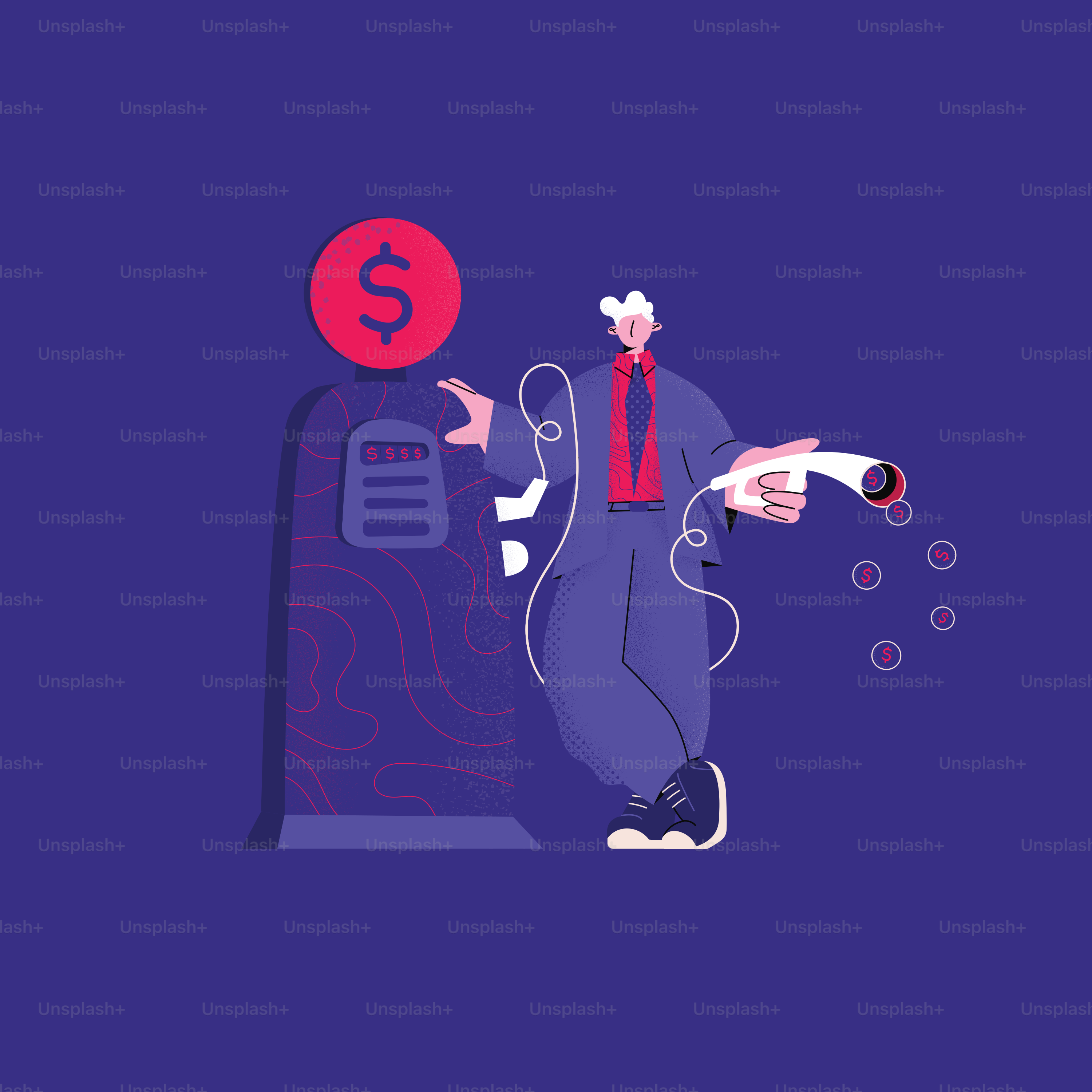 a man with a red ball on his head and a dollar sign on his head