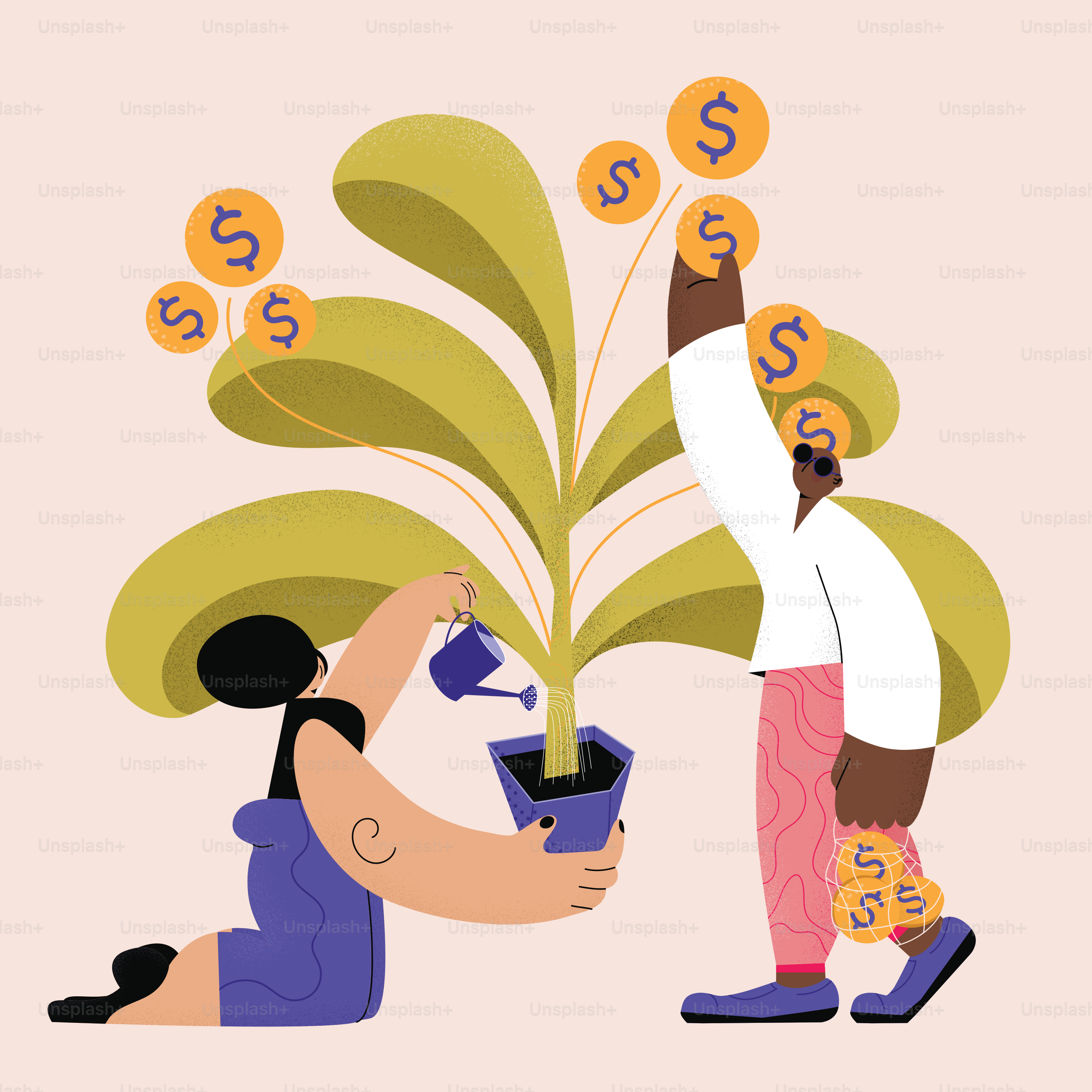 a man watering money from a potted plant