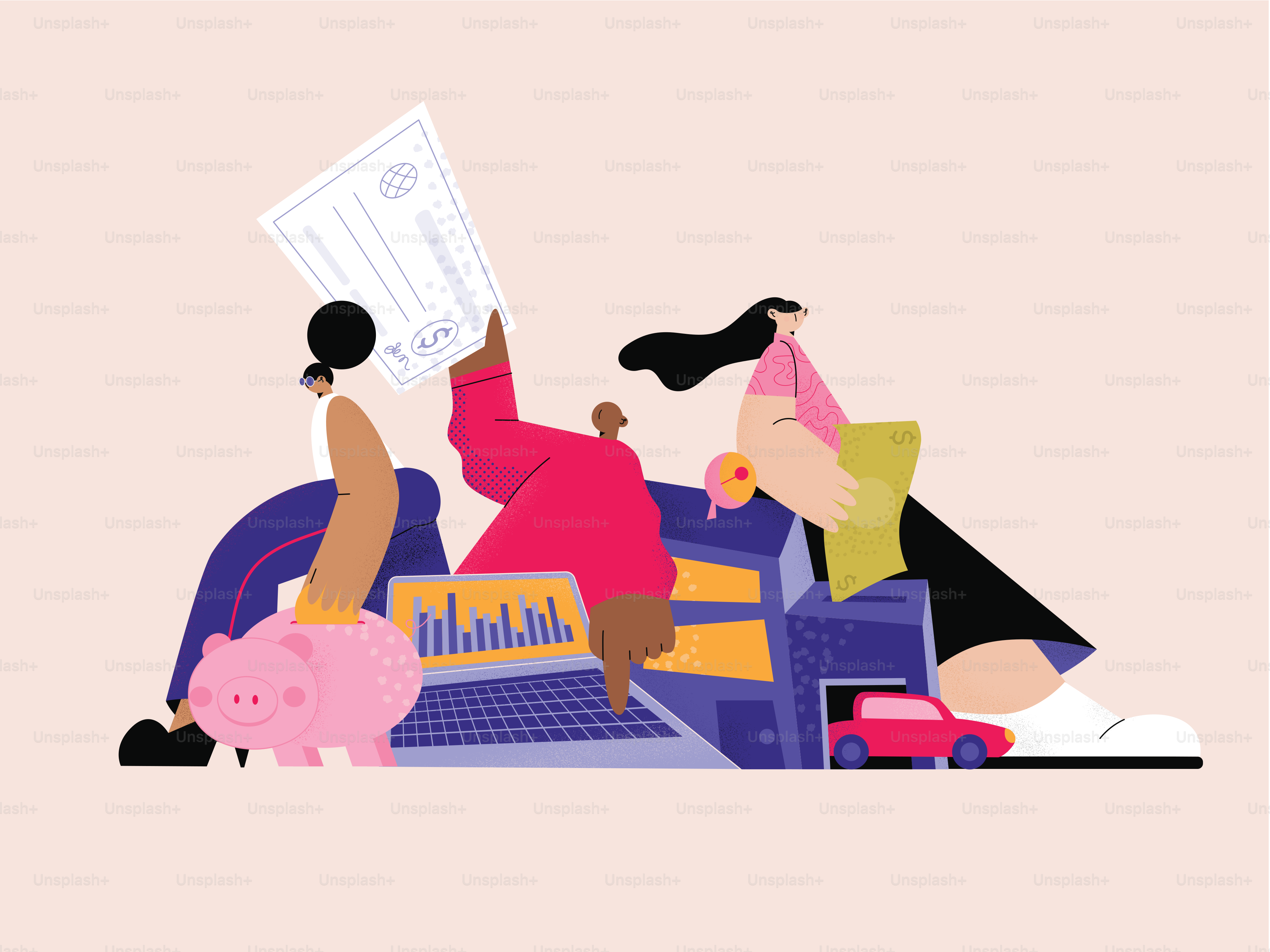 a couple of women sitting on top of a pile of toys