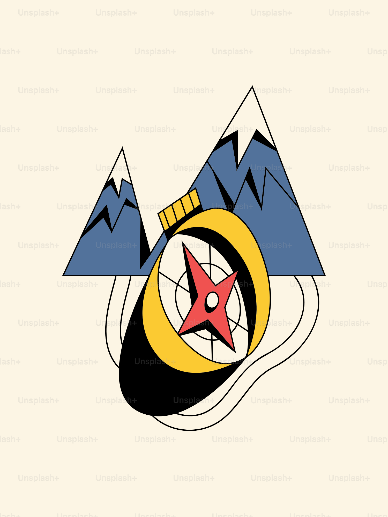 Una brújula con montañas de fondo