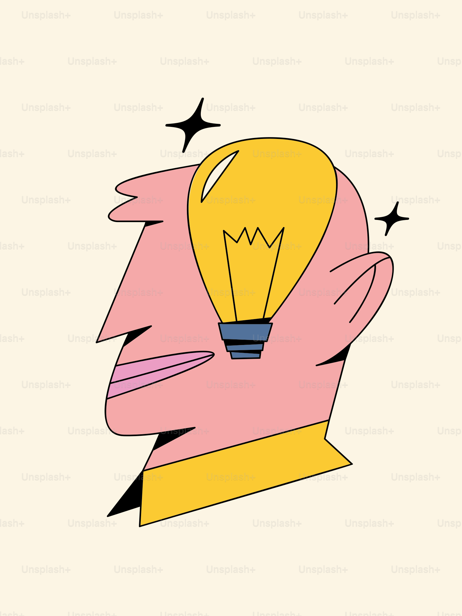 a drawing of a person's head with a light bulb inside of it