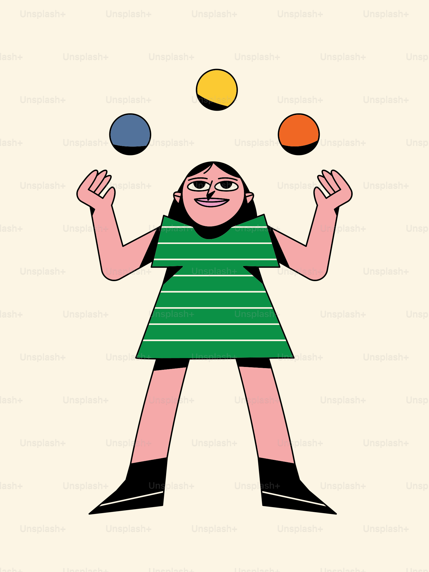 a woman juggling three balls in the air