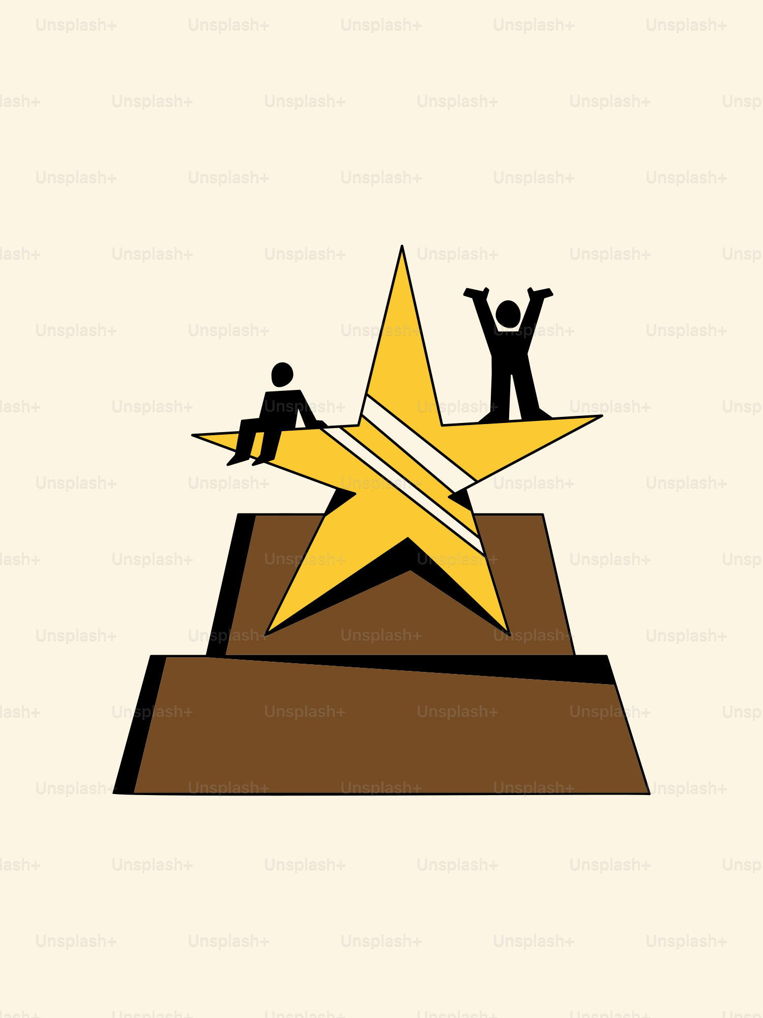 two people standing on top of a golden star