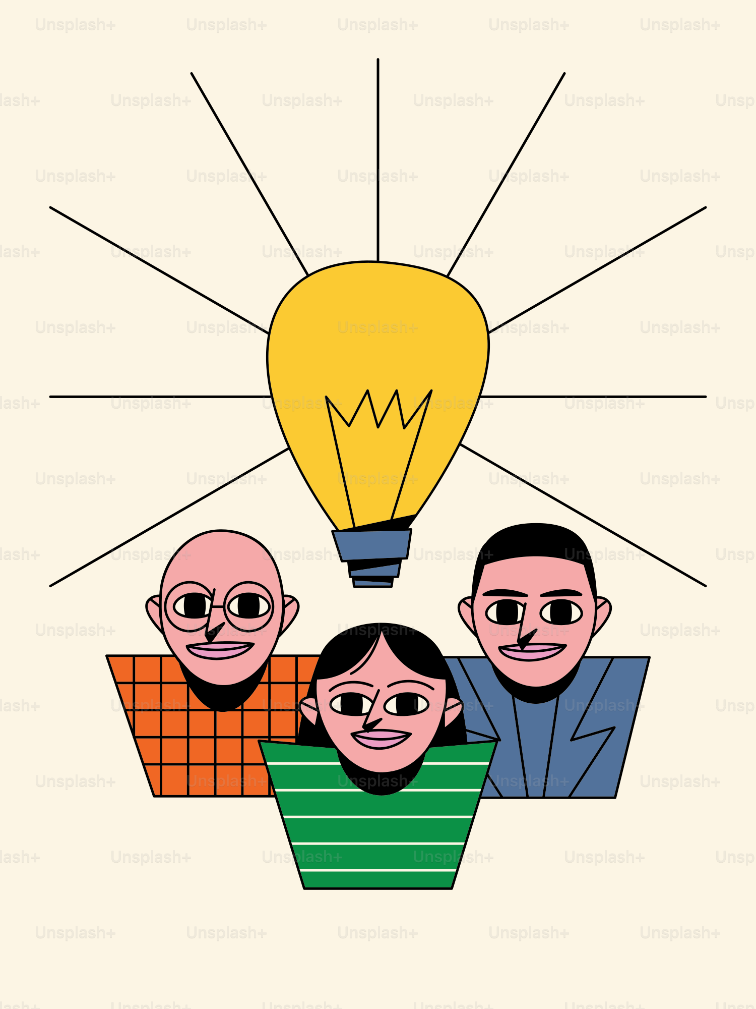 a group of people standing in front of a light bulb