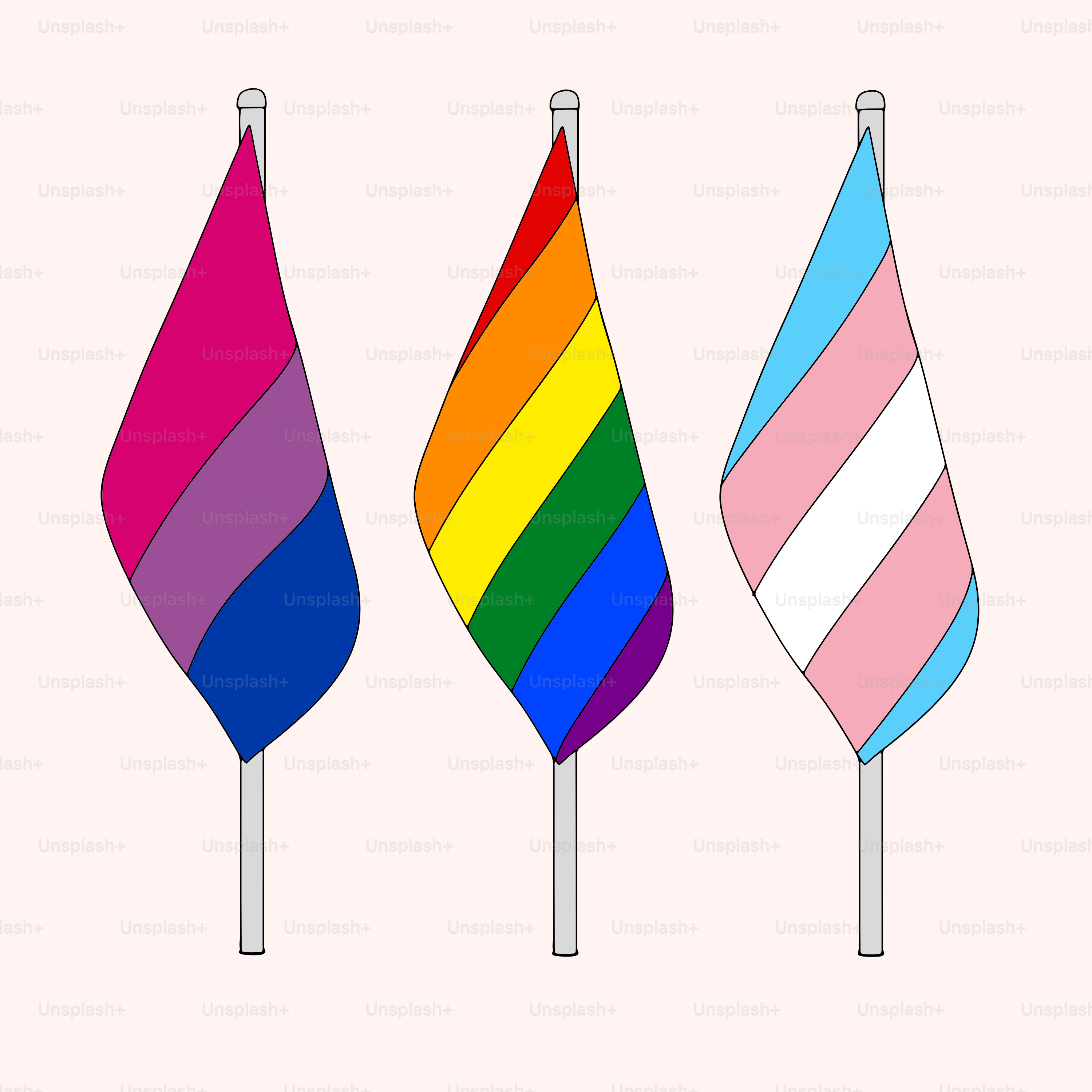 Eine Reihe bunter Fahnen auf rosa Hintergrund