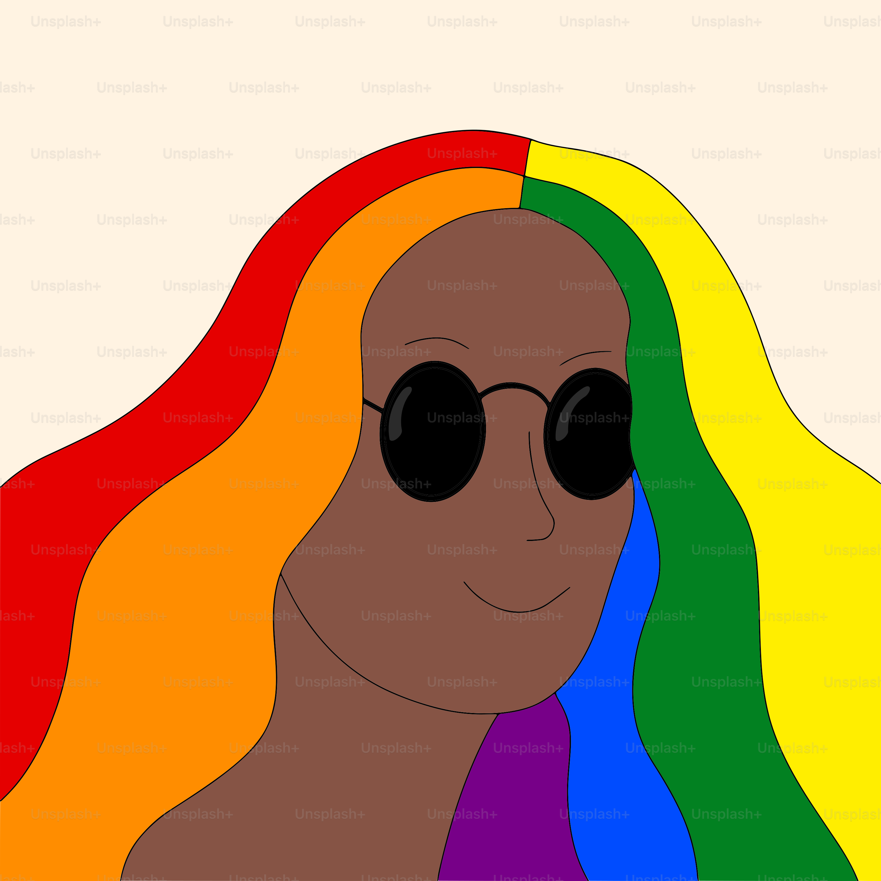 a drawing of a woman with rainbow hair and sunglasses