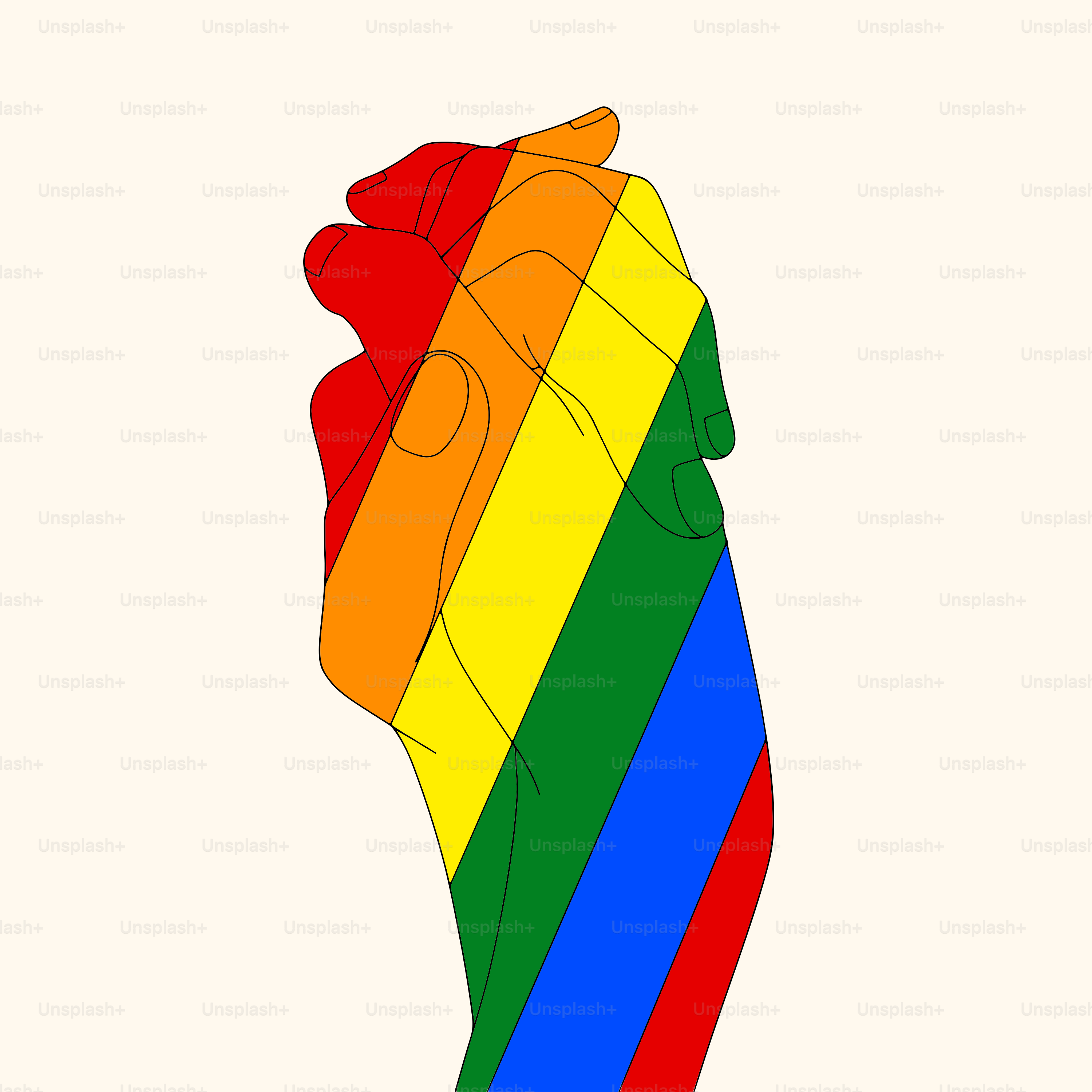 a drawing of a hand holding a rainbow colored object