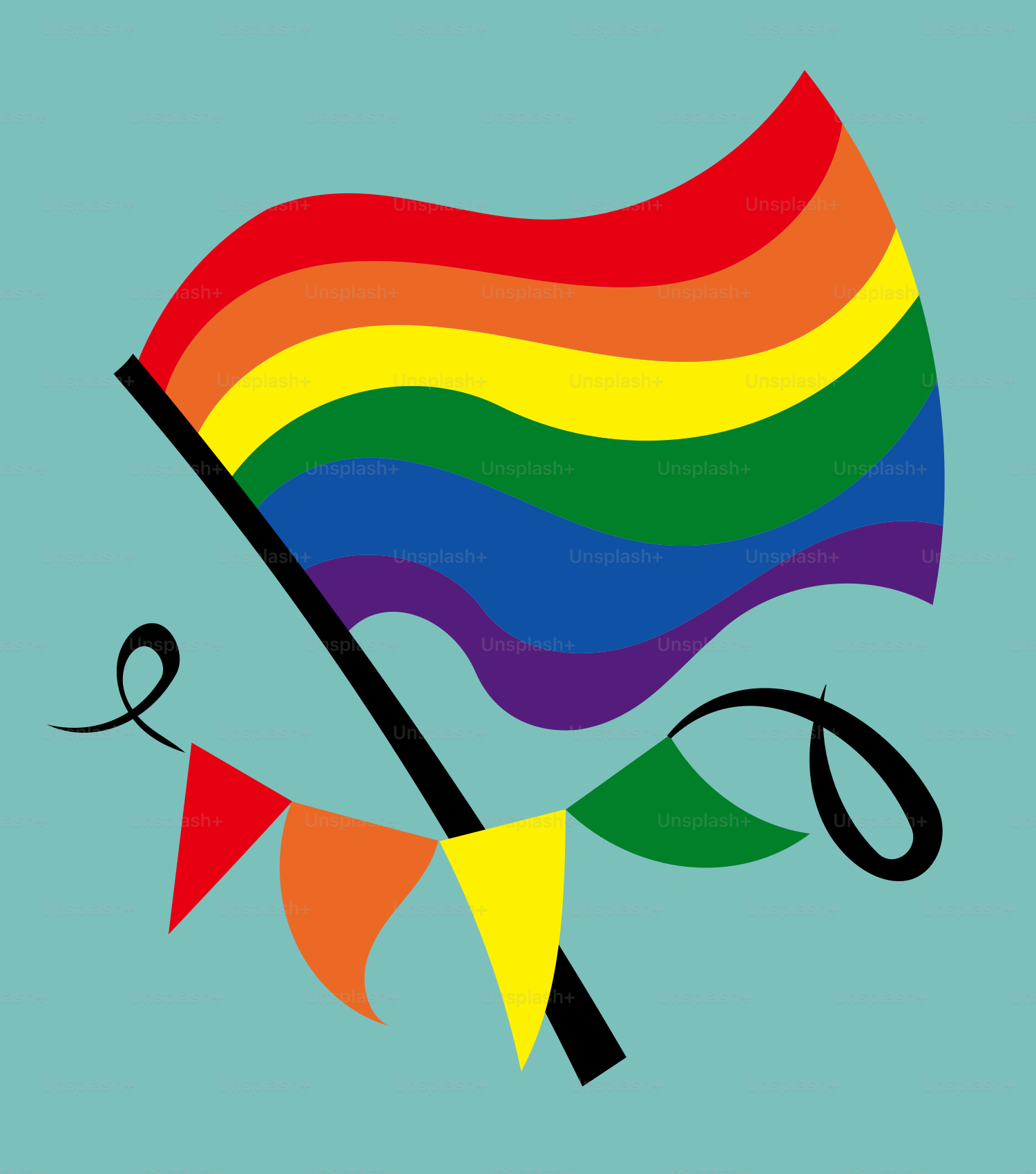 a rainbow flag with a pair of scissors sticking out of it