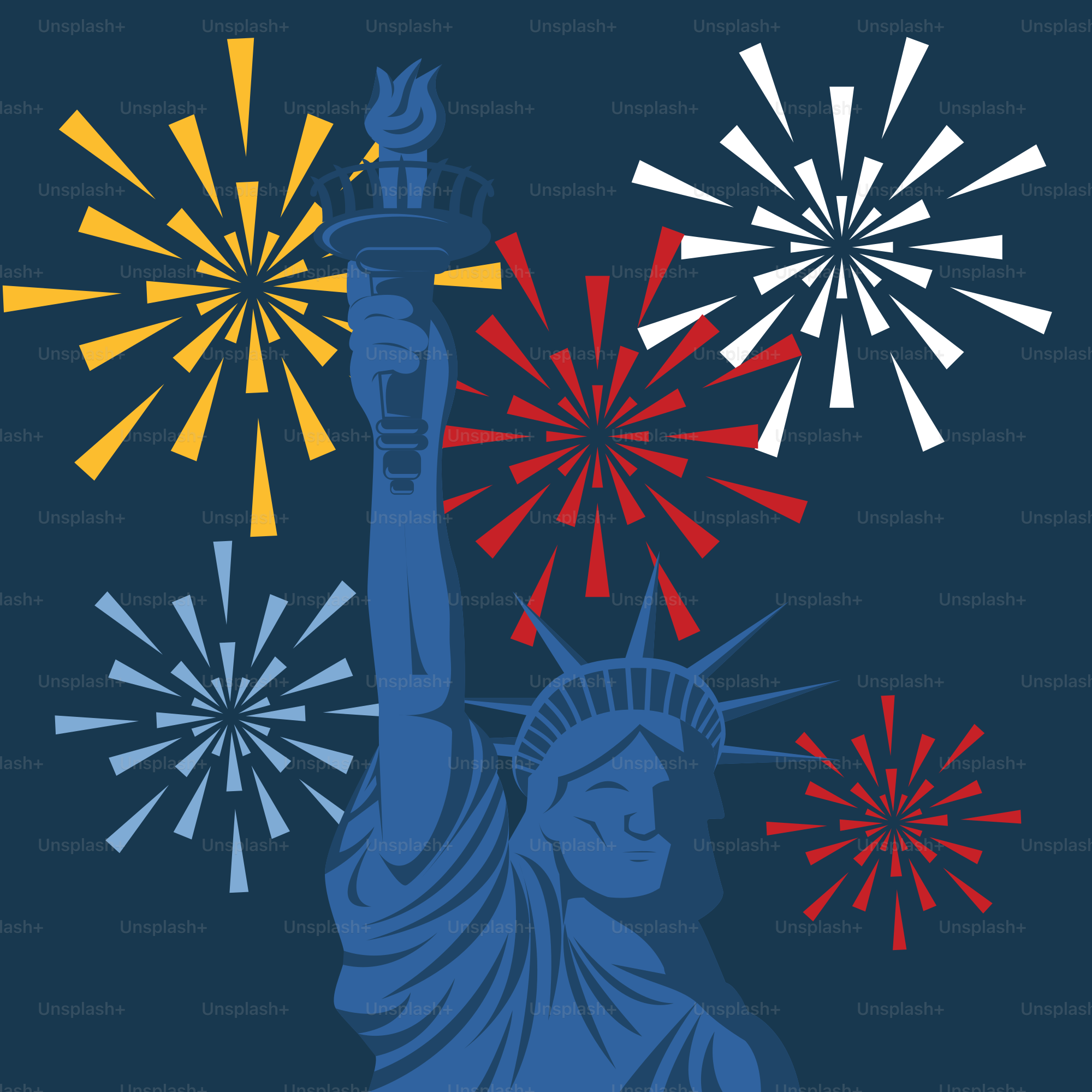 a statue of liberty with fireworks in the background